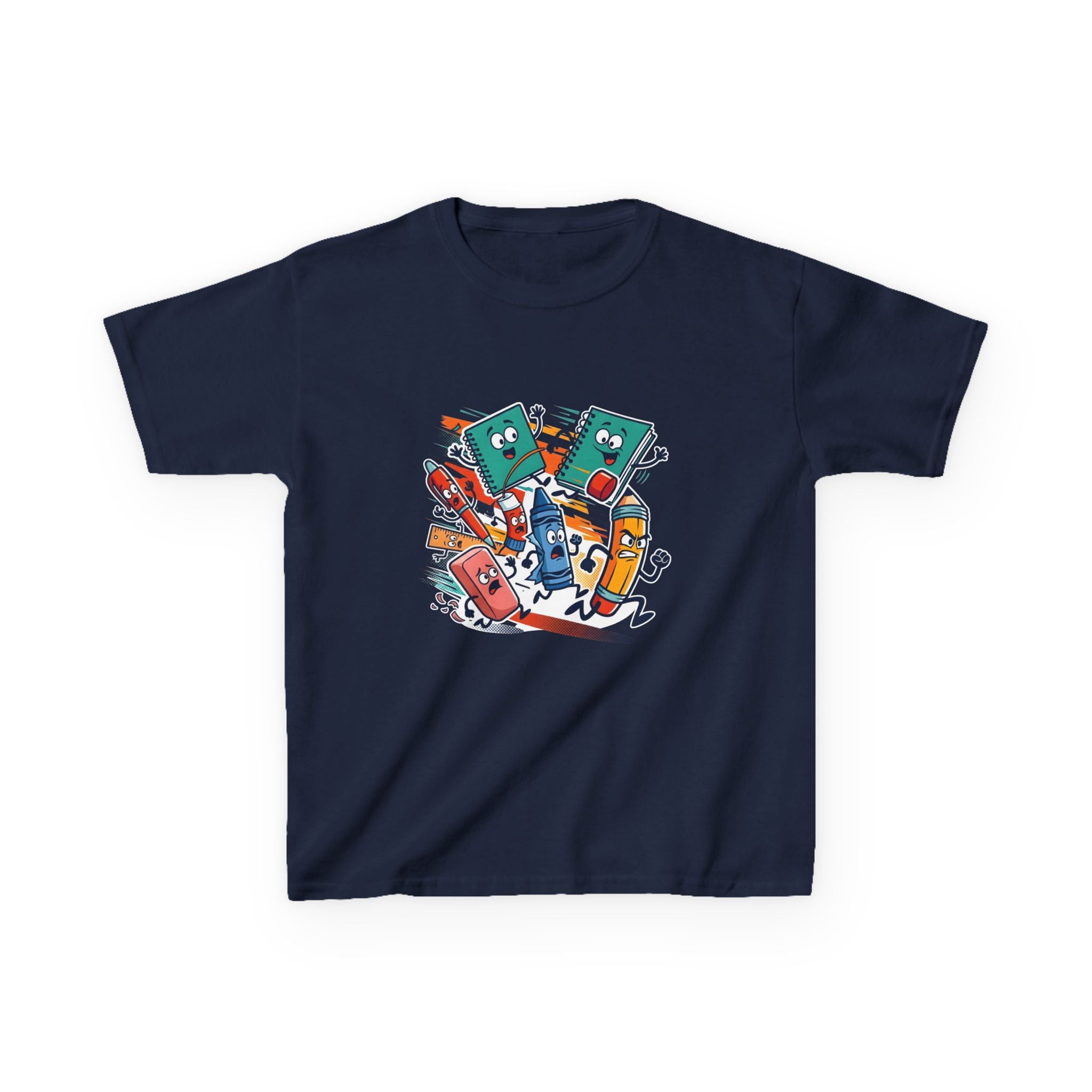 Kids Back to School Tee - Playful School Supplies Cartoon