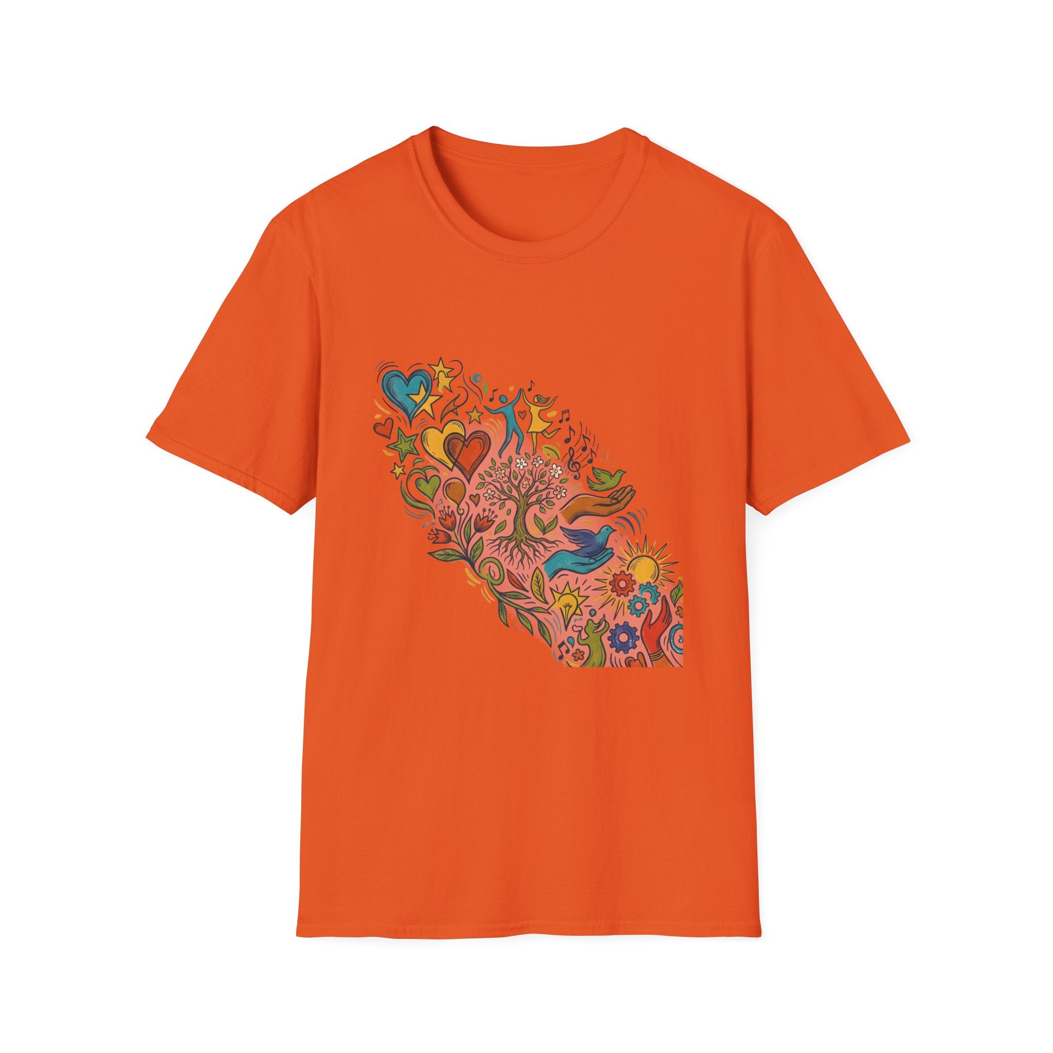 Unisex T-Shirt - Groovy Folk Art Love & Peace | Vibrant Community