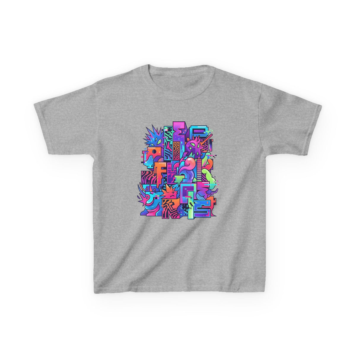 Kids Glitch Art Tee - FUNGUS Neon Cyberpunk Design | Retro