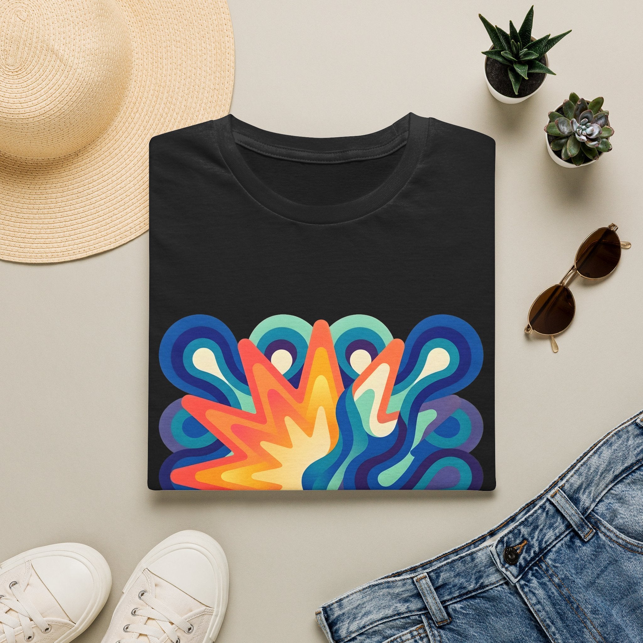 Abstract T-Shirt - Psychedelic Starburst Graphic Tee | Dynamic Blue