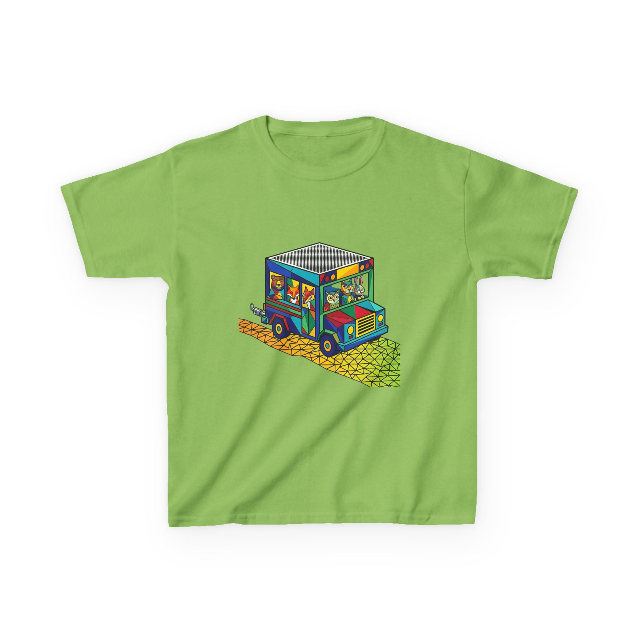 Kids T-Shirt - Vibrant Geometric Animal Bus Adventure