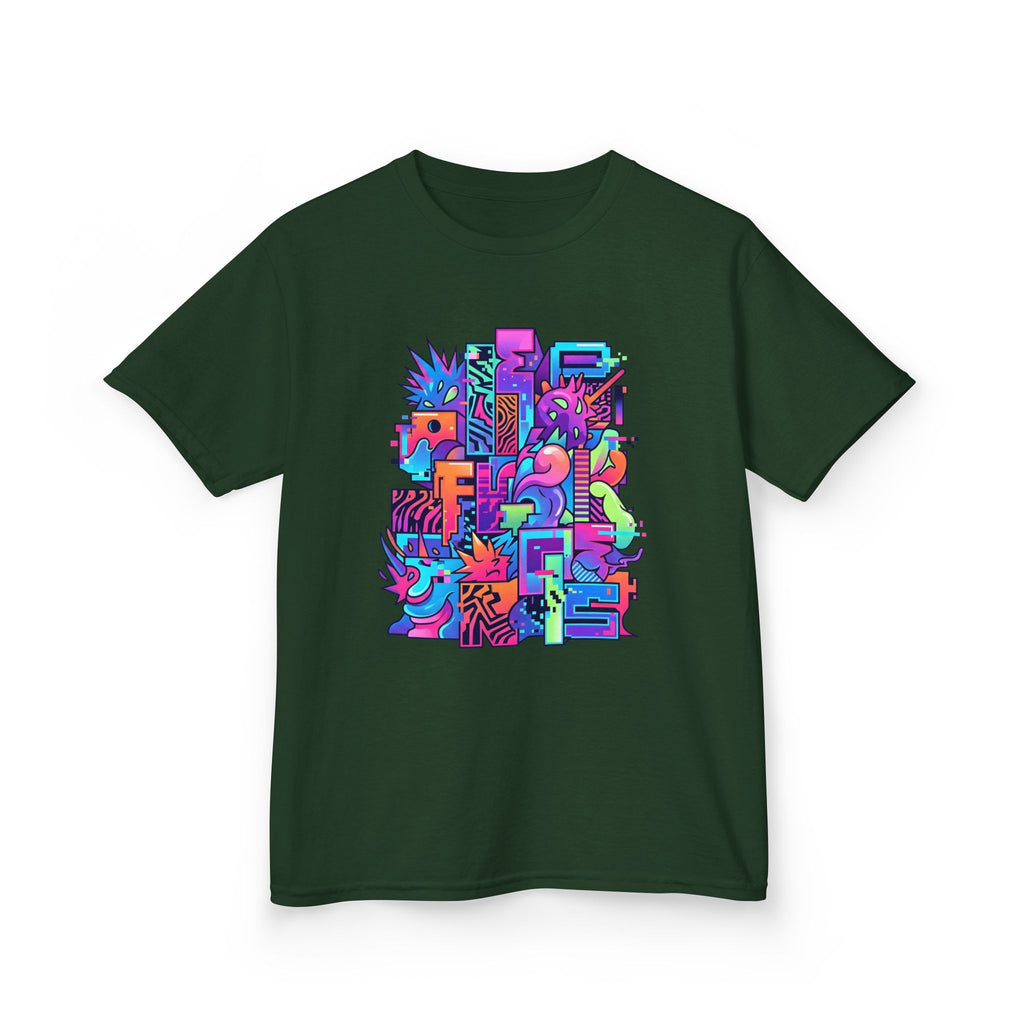 Kids Glitch Art Tee - FUNGUS Neon Cyberpunk Design | Retro
