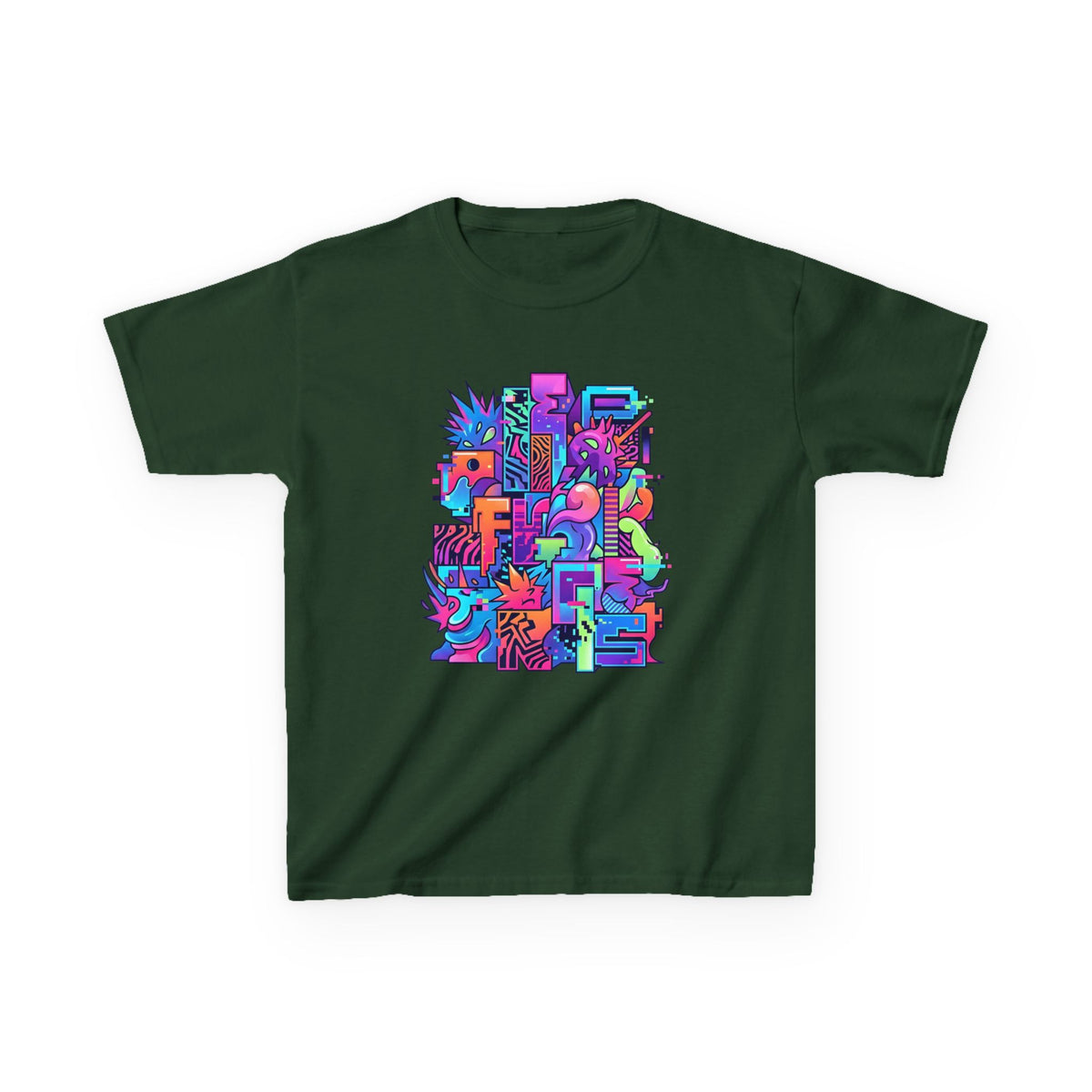 Kids Glitch Art Tee - FUNGUS Neon Cyberpunk Design | Retro