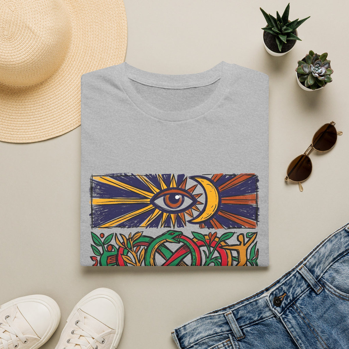 Unisex T-Shirt - Cosmic Folk Art Eye & Snake | Spiritual Nature