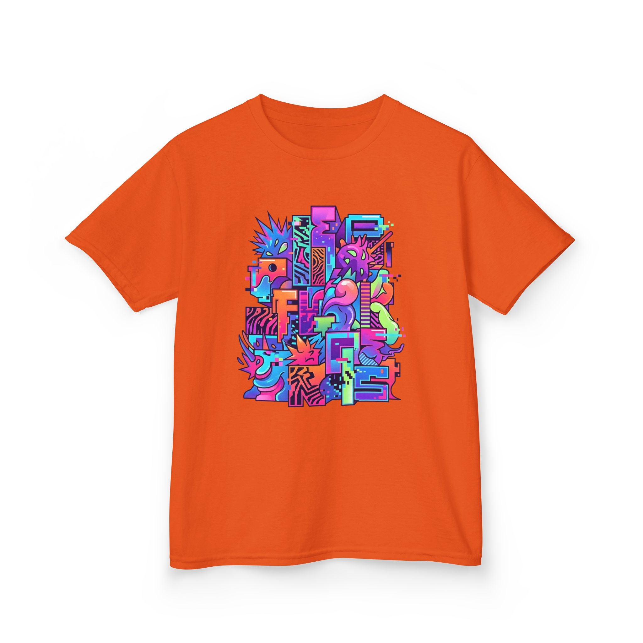 Kids Glitch Art Tee - FUNGUS Neon Cyberpunk Design | Retro