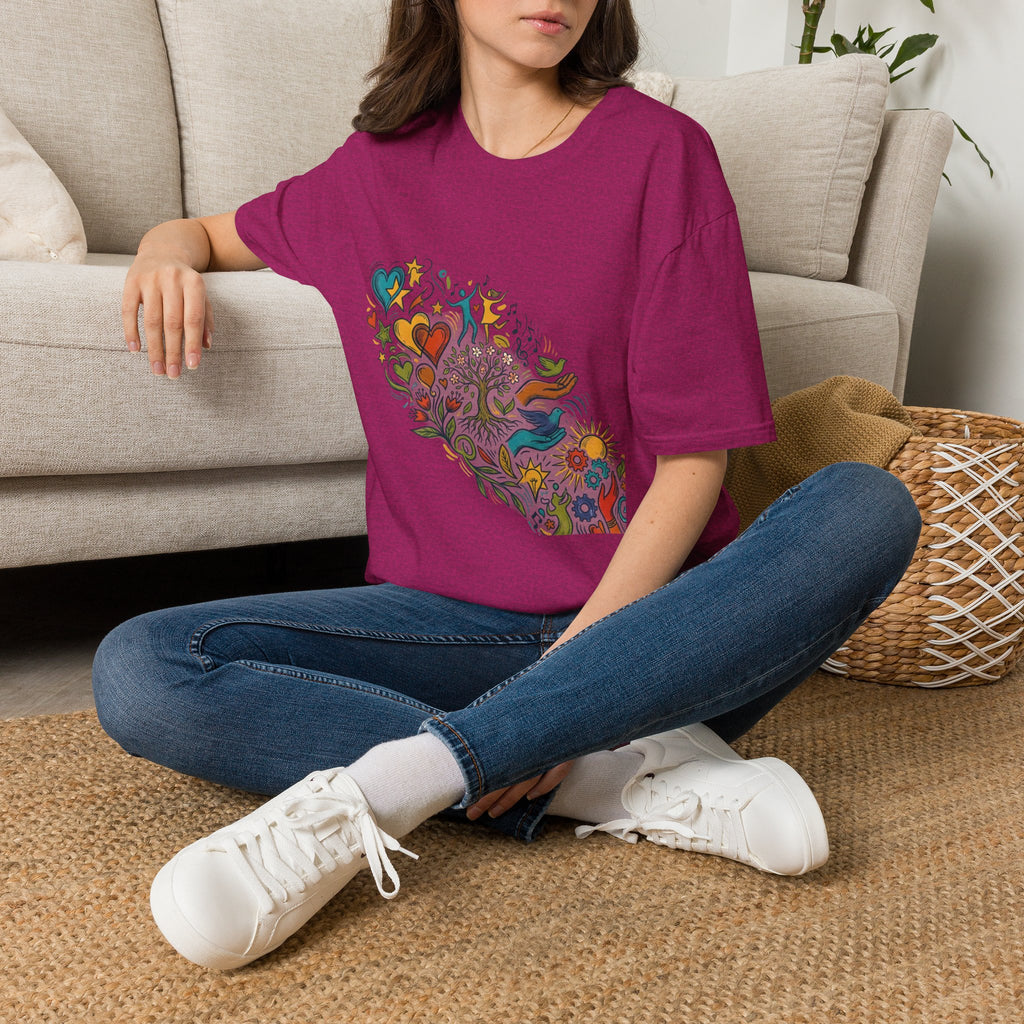 Unisex T-Shirt - Groovy Folk Art Love & Peace | Vibrant Community
