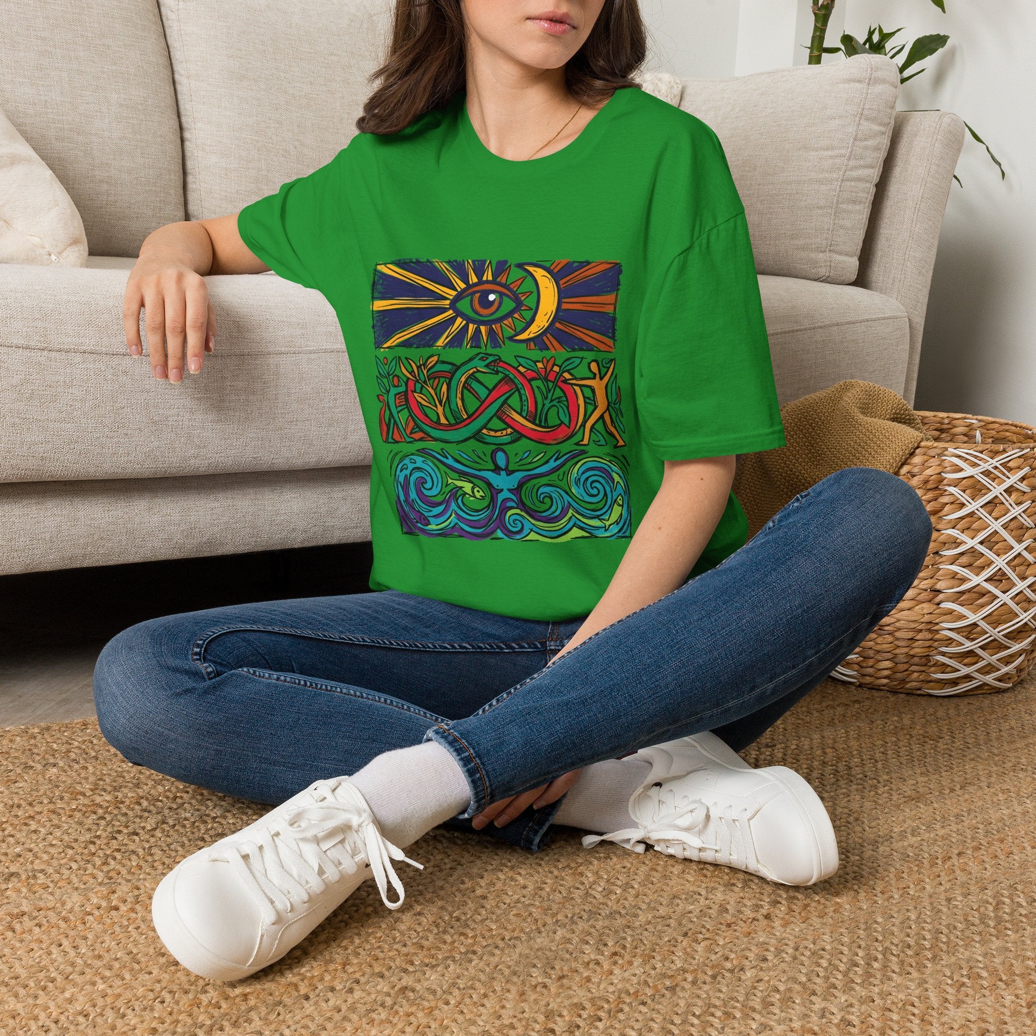 Unisex T-Shirt - Cosmic Folk Art Eye & Snake | Spiritual Nature