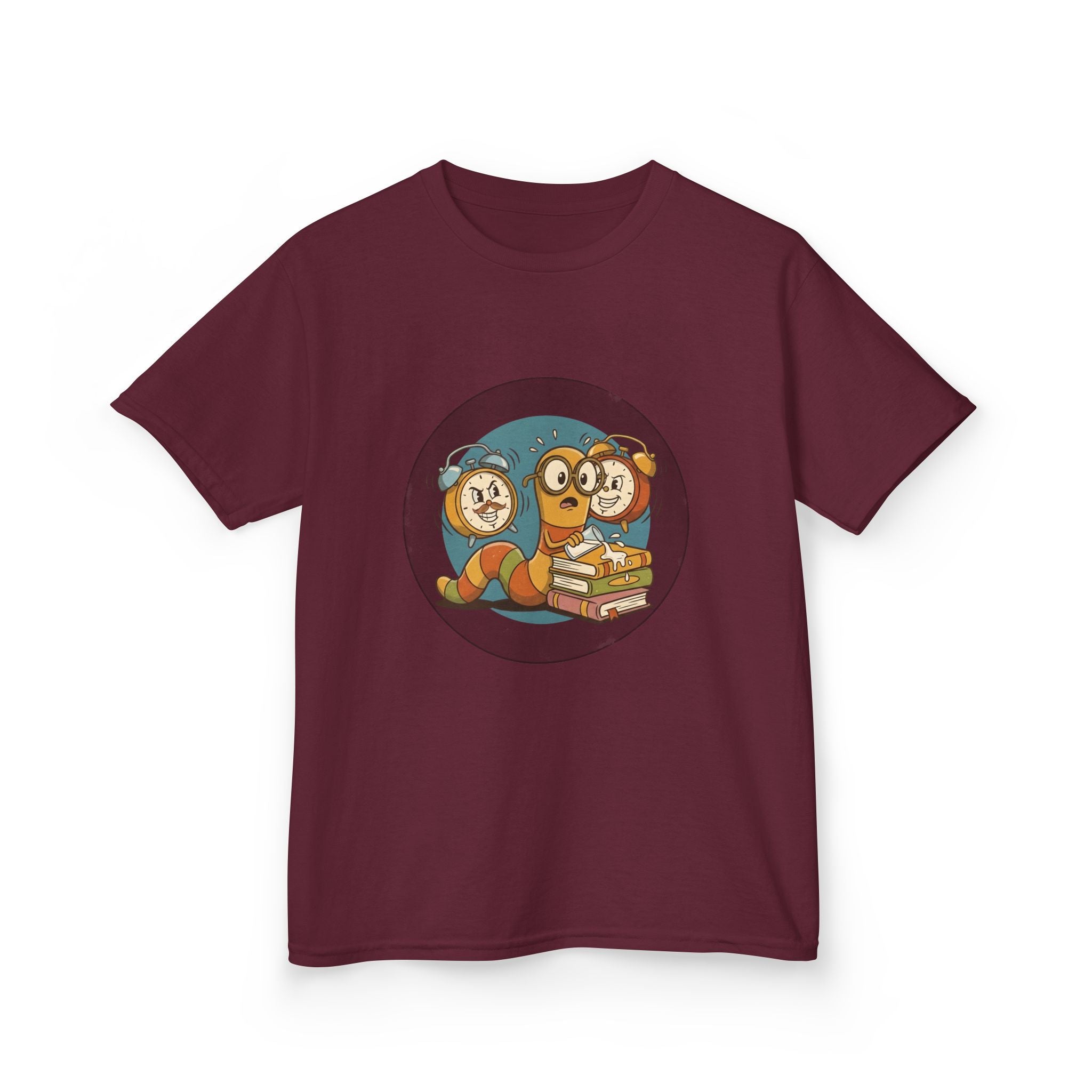 Kids Bookworm Tee - Cartoon Worm Studying Books | Back to School