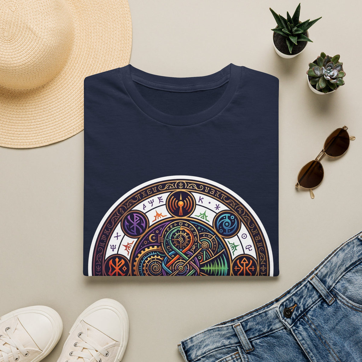 Unisex Steampunk T-Shirt - Ornate Mystical Mandala & Gears