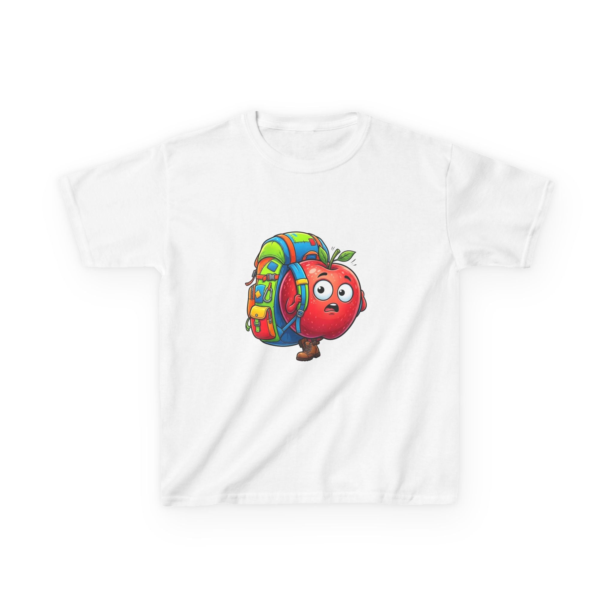 Kids Tee - Adventurous Apple Character Hiking T-Shirt