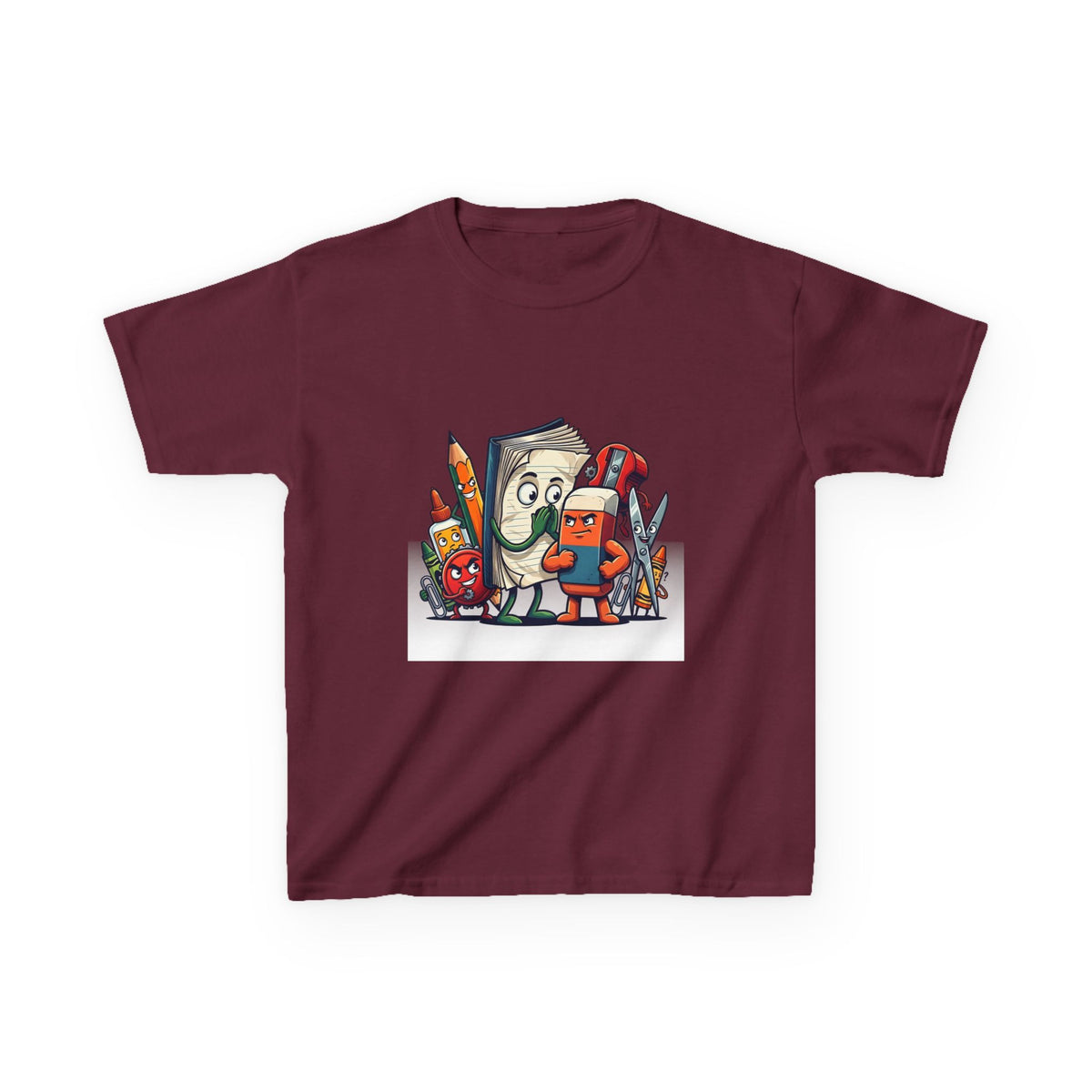 Kids Cartoon T-Shirt - Mischievous School Supplies & Stationery