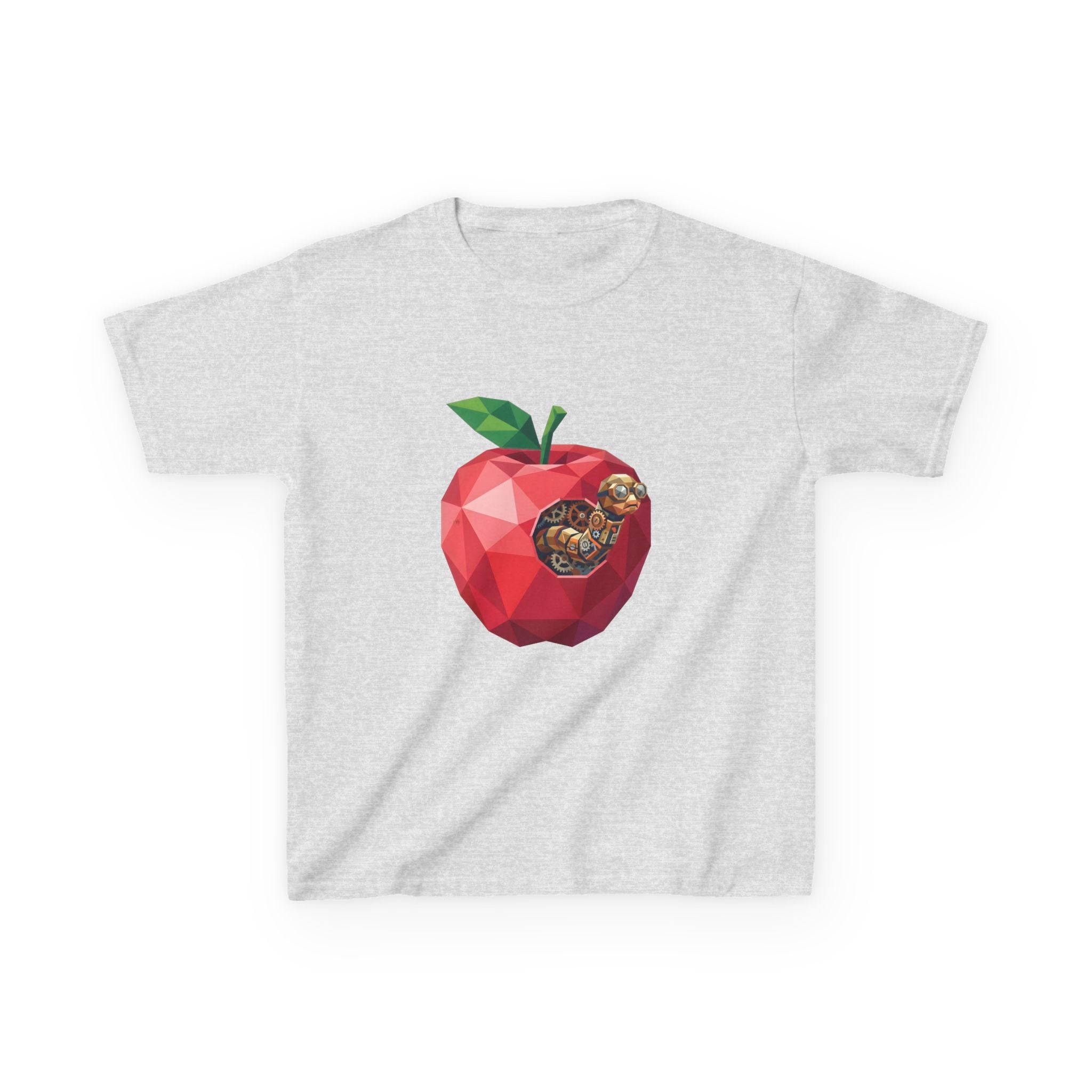 Kids Steampunk T-Shirt - Low Poly Geometric Mechanical Apple Worm