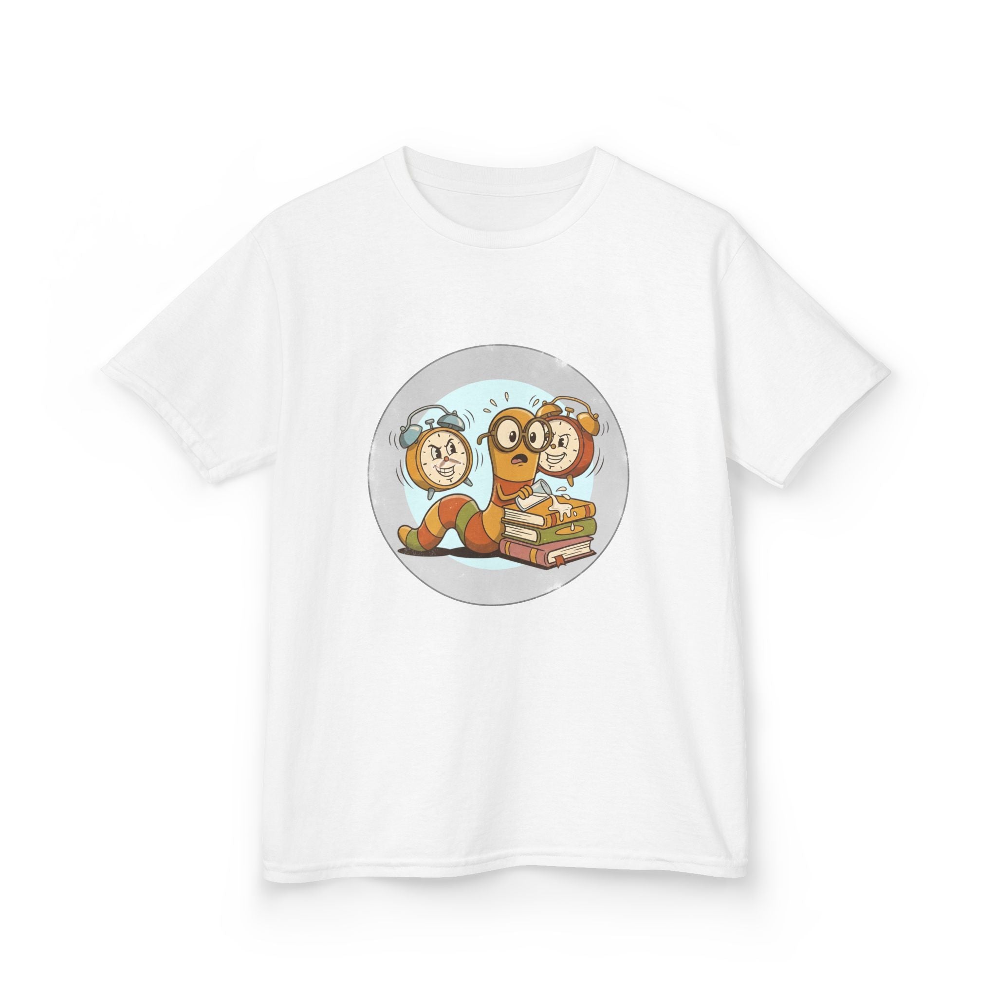 Kids Bookworm Tee - Cartoon Worm Studying Books | Back to School