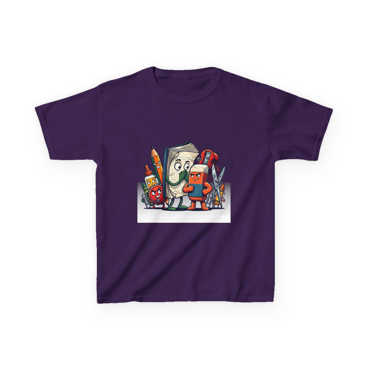 Kids Cartoon T-Shirt - Mischievous School Supplies & Stationery