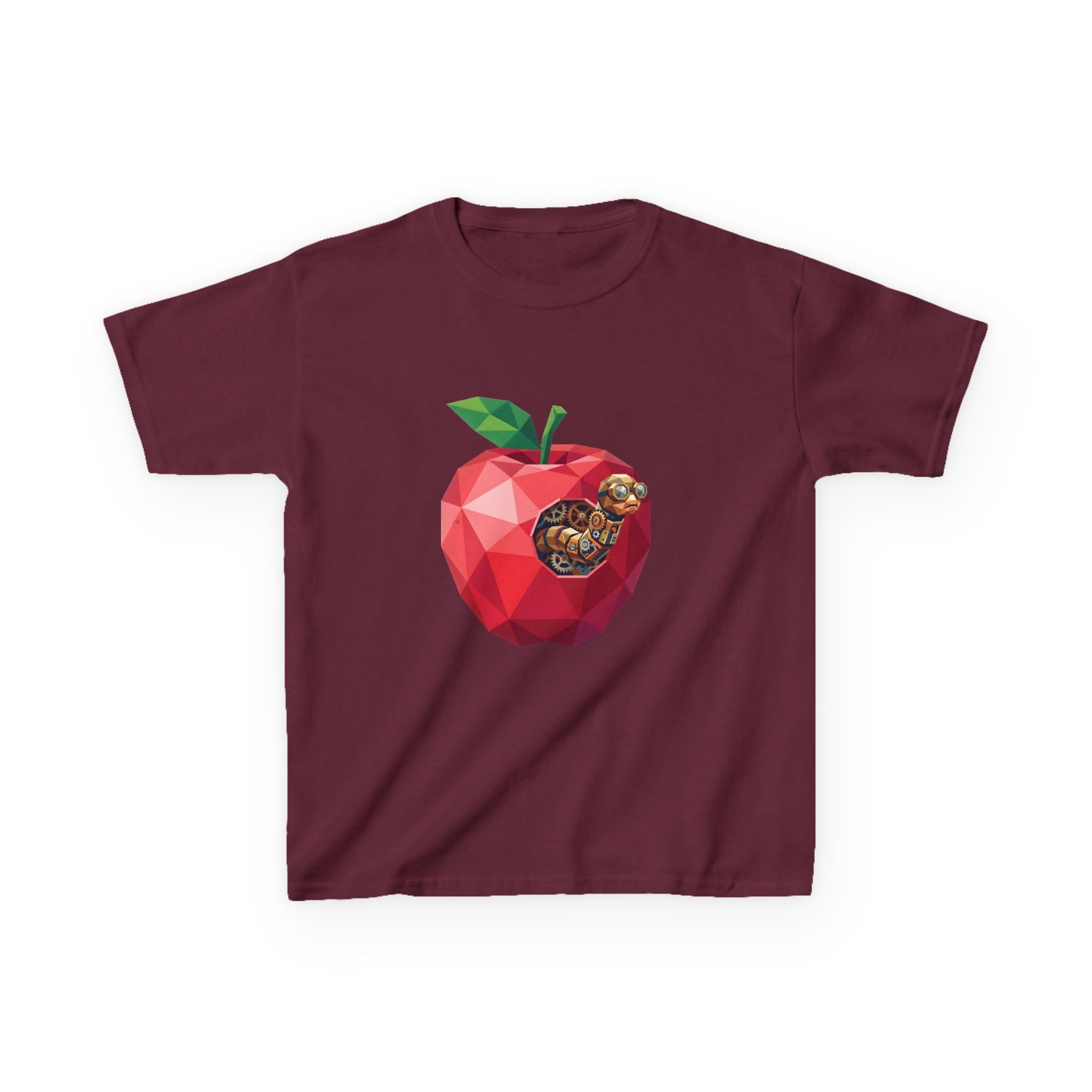 Kids Steampunk T-Shirt - Low Poly Geometric Mechanical Apple Worm