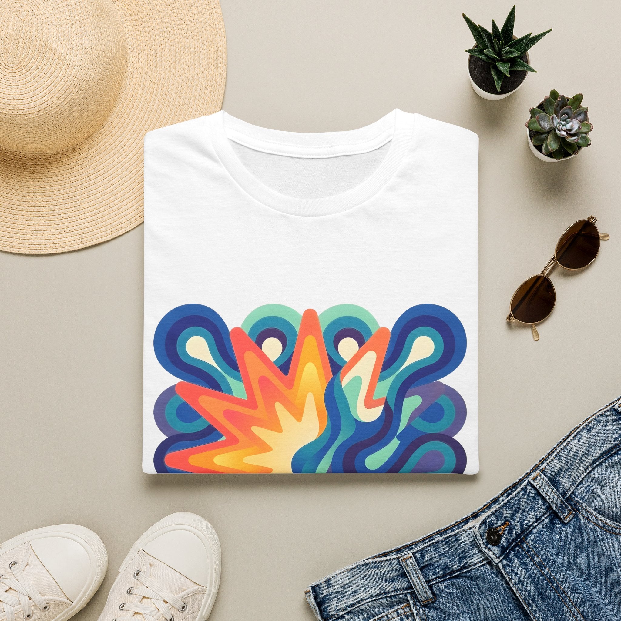 Abstract T-Shirt - Psychedelic Starburst Graphic Tee | Dynamic Blue