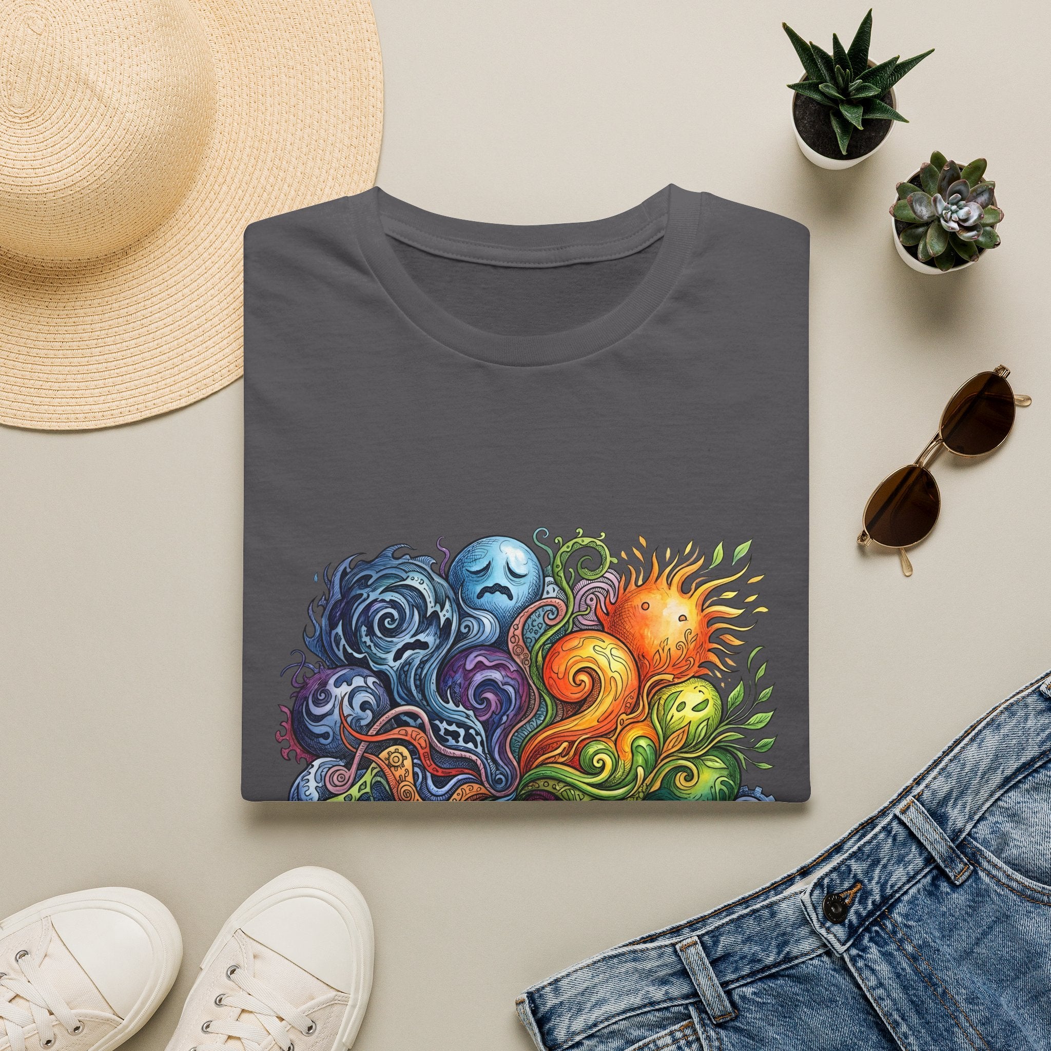 Abstract T-Shirt - Whimsical Watercolor Mandala | Surreal Figures
