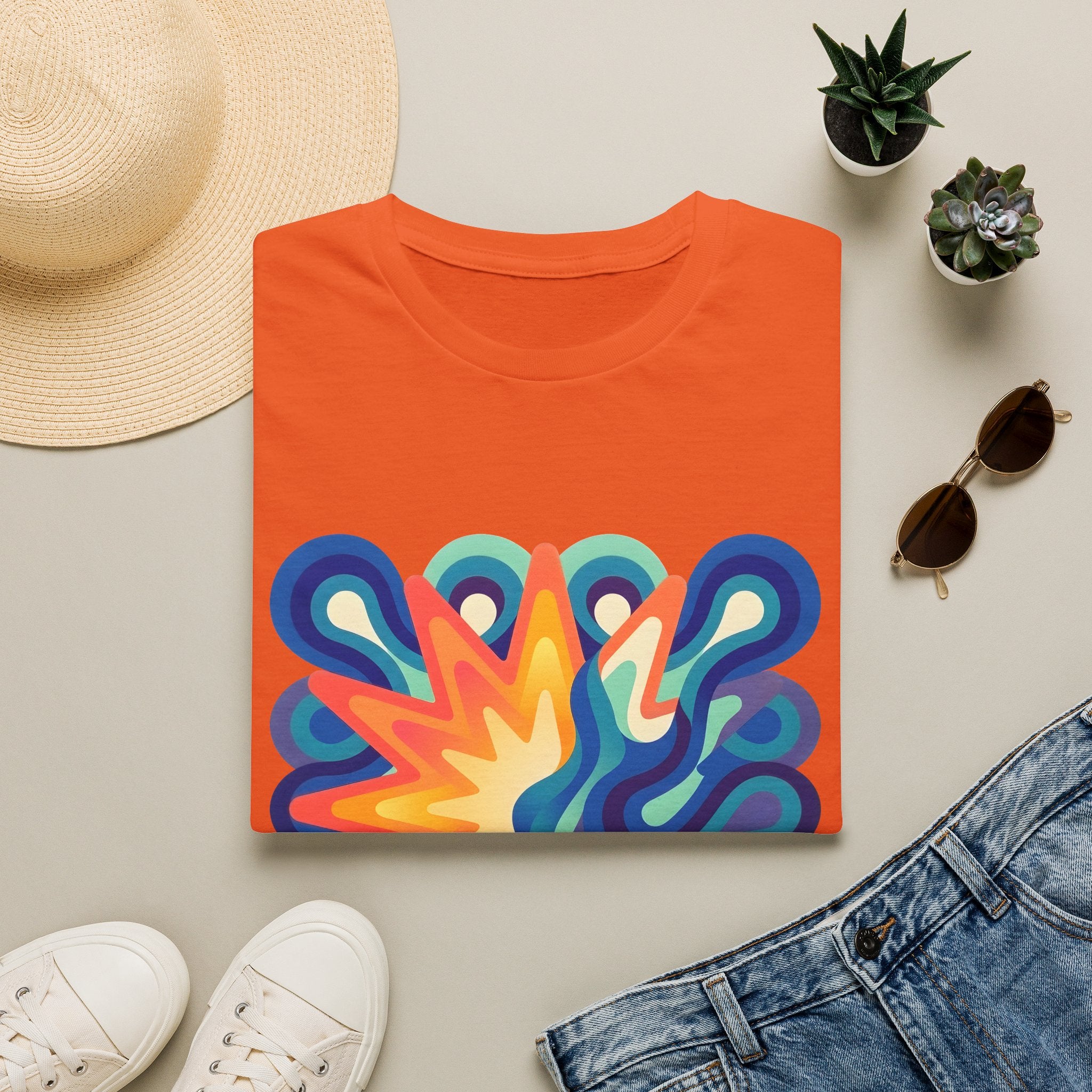Abstract T-Shirt - Psychedelic Starburst Graphic Tee | Dynamic Blue