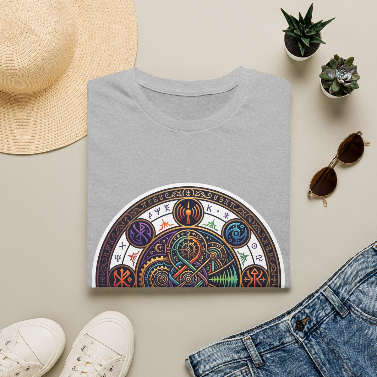 Unisex Steampunk T-Shirt - Ornate Mystical Mandala & Gears