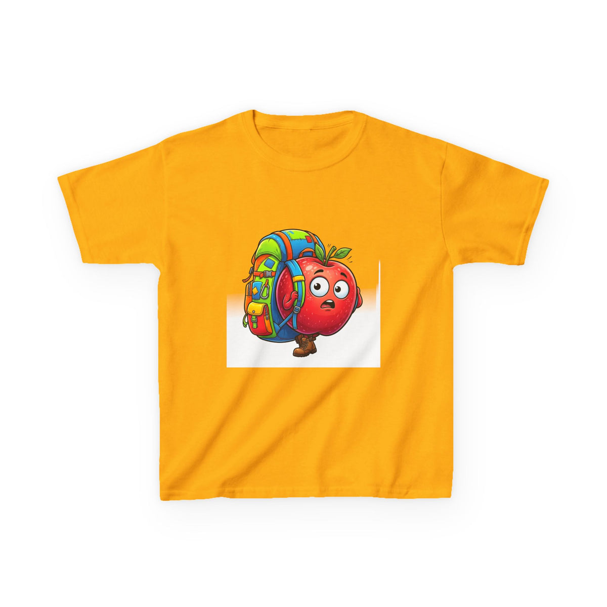 Kids Tee - Adventurous Apple Character Hiking T-Shirt