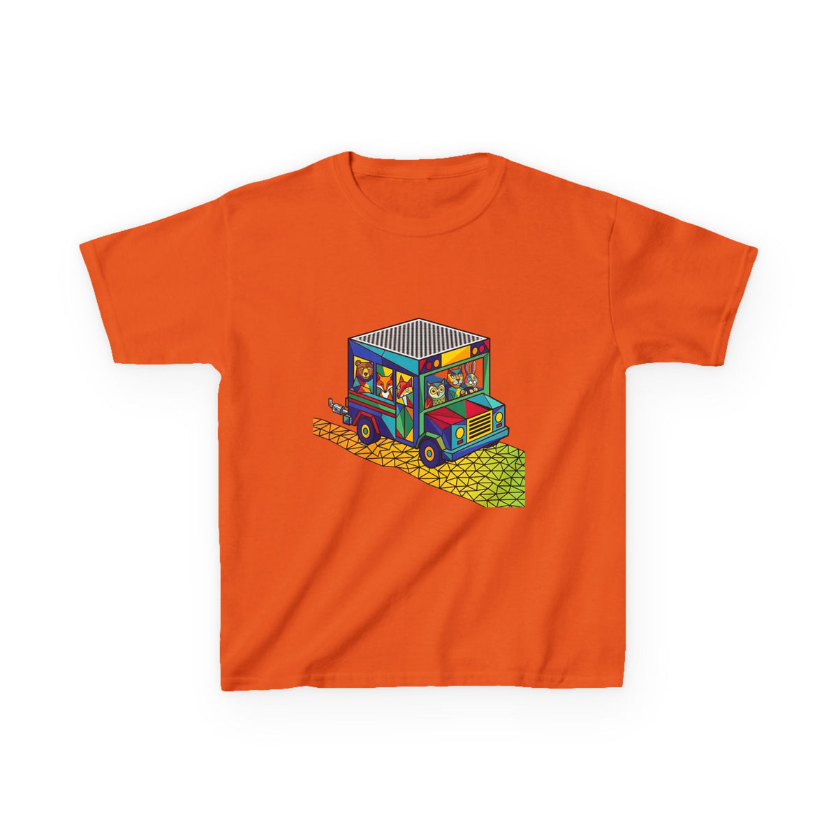 Kids T-Shirt - Vibrant Geometric Animal Bus Adventure