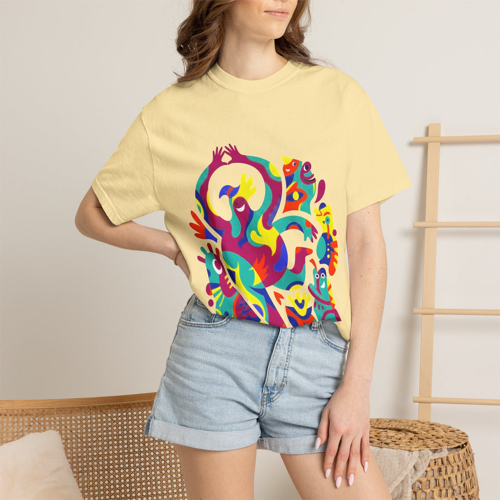 Garment-Dyed T-shirt - Joyful Abstract Creatures | Whimsical Graphic