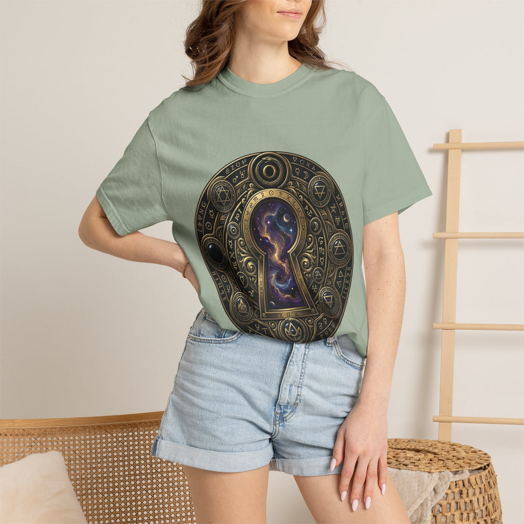 T-shirt - Celestial Keyhole Galaxy | Occult Alchemical Gold