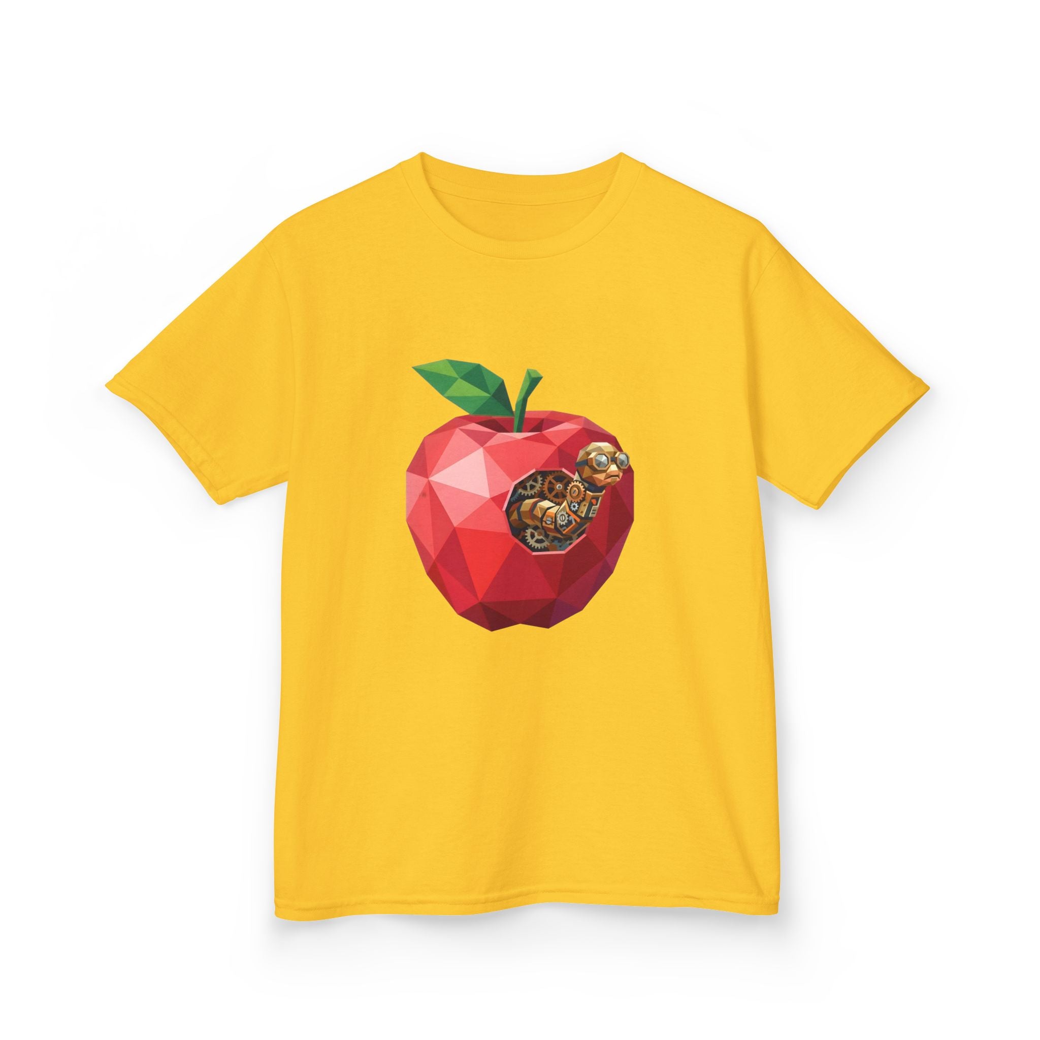 Kids Steampunk T-Shirt - Low Poly Geometric Mechanical Apple Worm