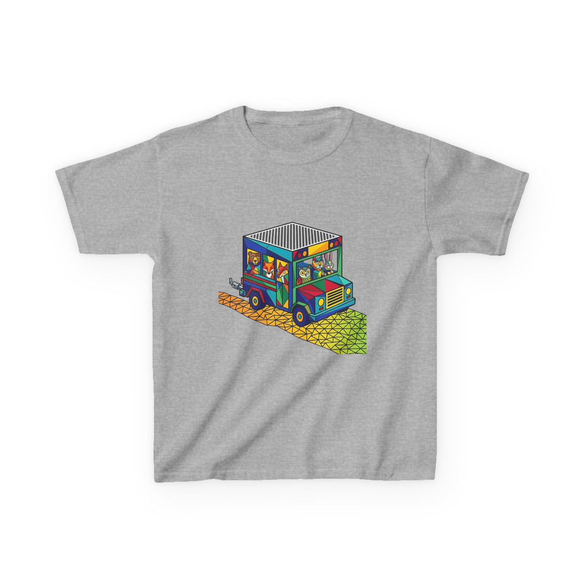 Kids T-Shirt - Vibrant Geometric Animal Bus Adventure