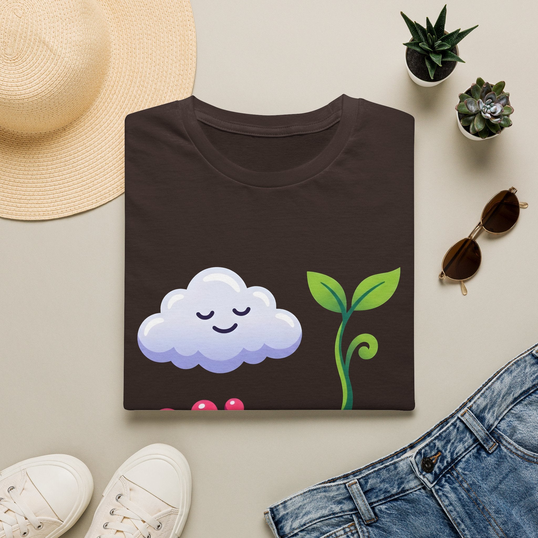 Cute Nature T-Shirt - Whimsical Cloud Sprout Wave Design | Unisex