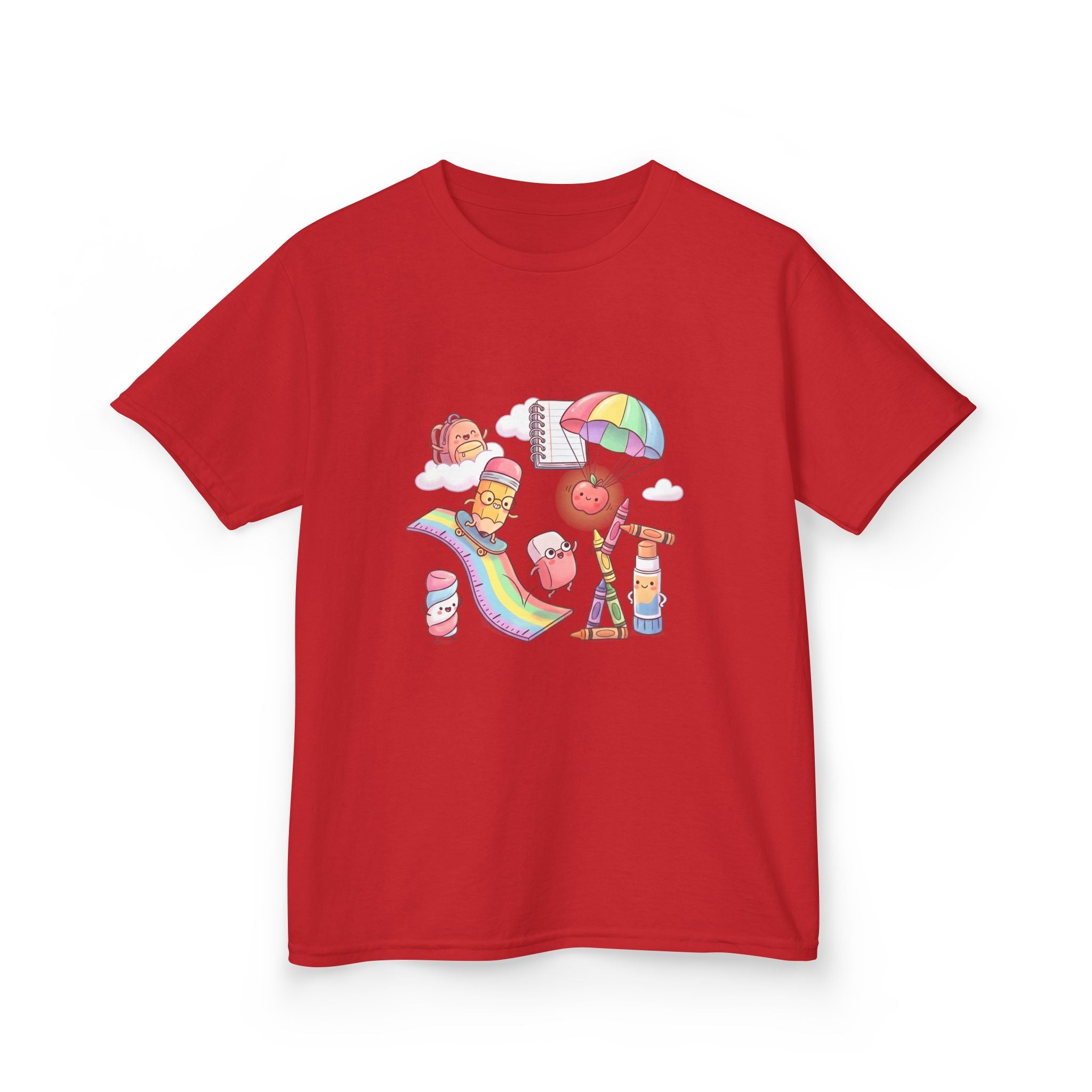 Kids Back to School Tee - Cute Faces School Supplies | Rainbow 2026