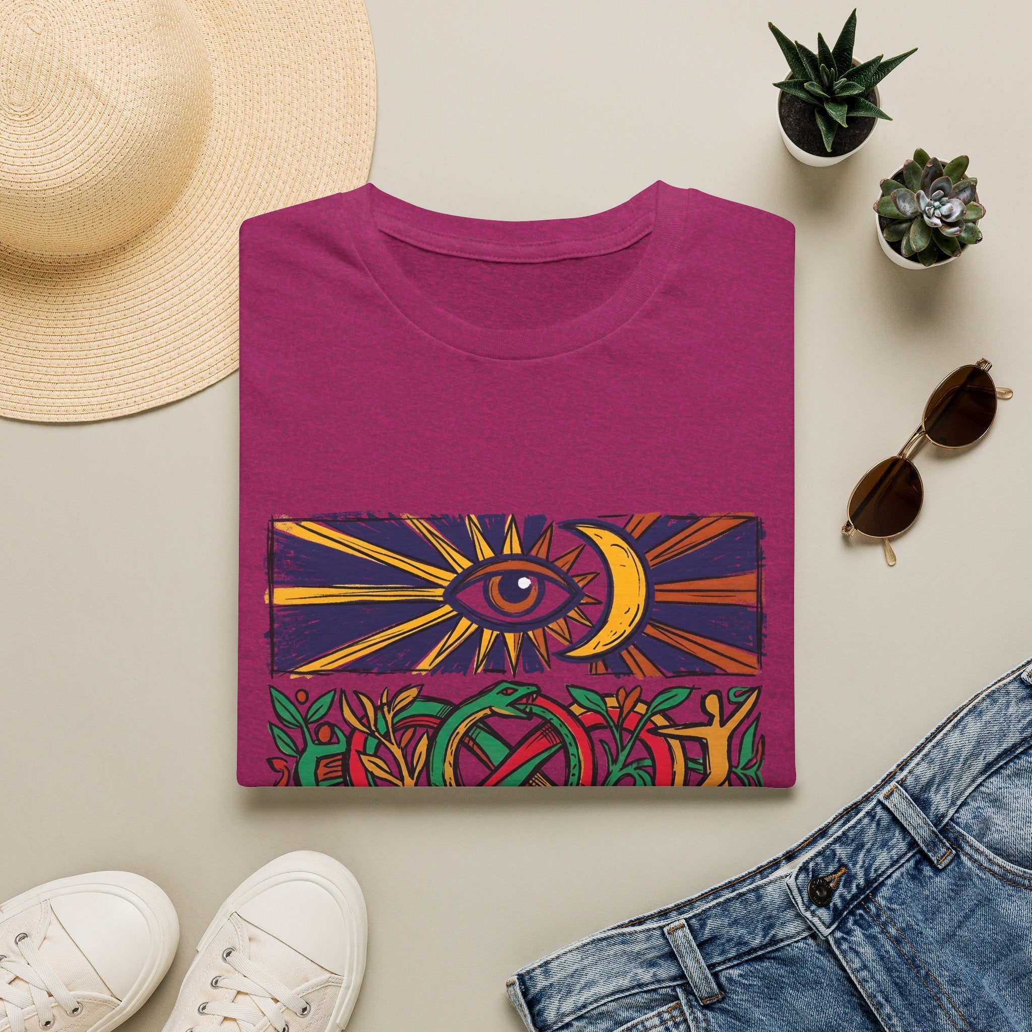 Unisex T-Shirt - Cosmic Folk Art Eye & Snake | Spiritual Nature