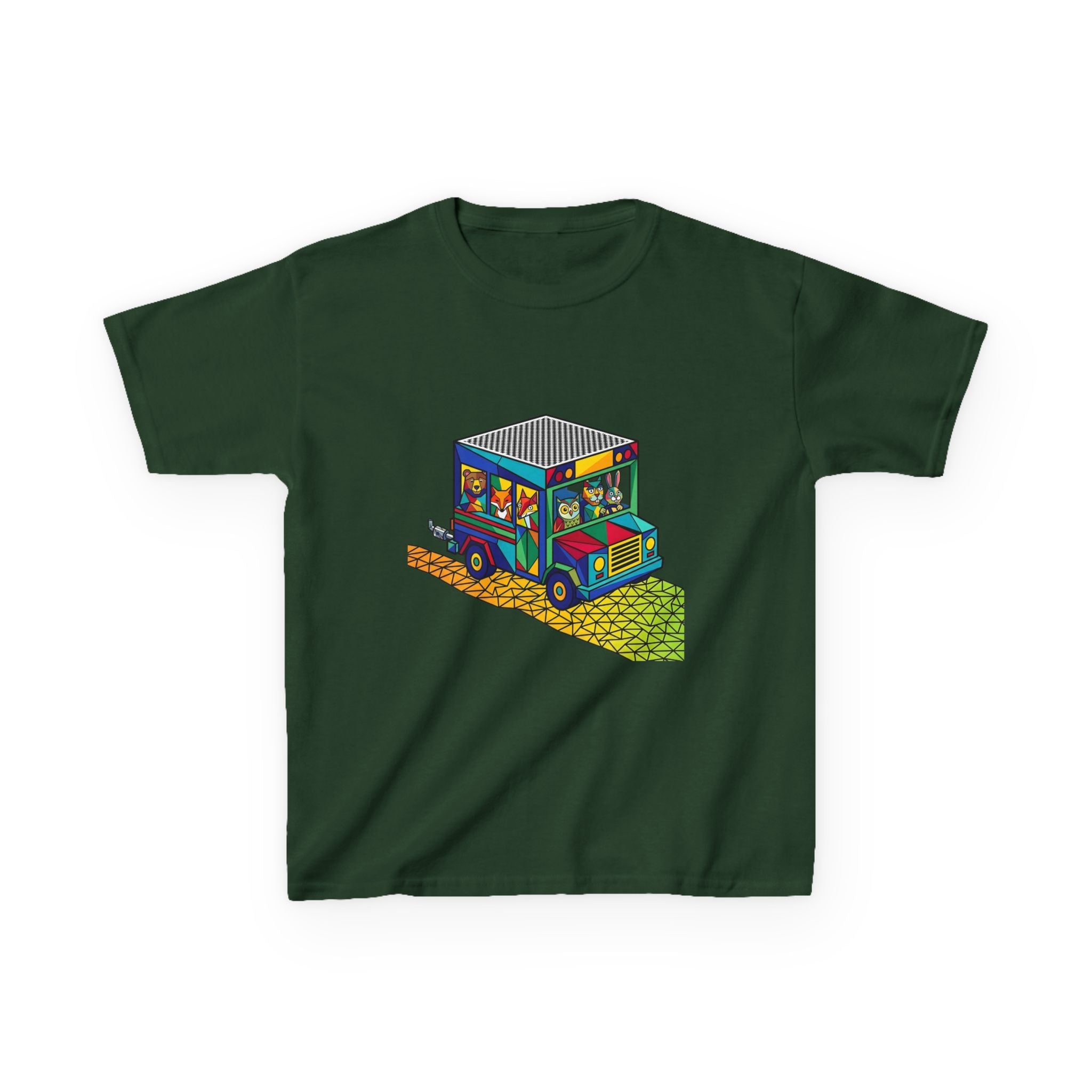 Kids T-Shirt - Vibrant Geometric Animal Bus Adventure