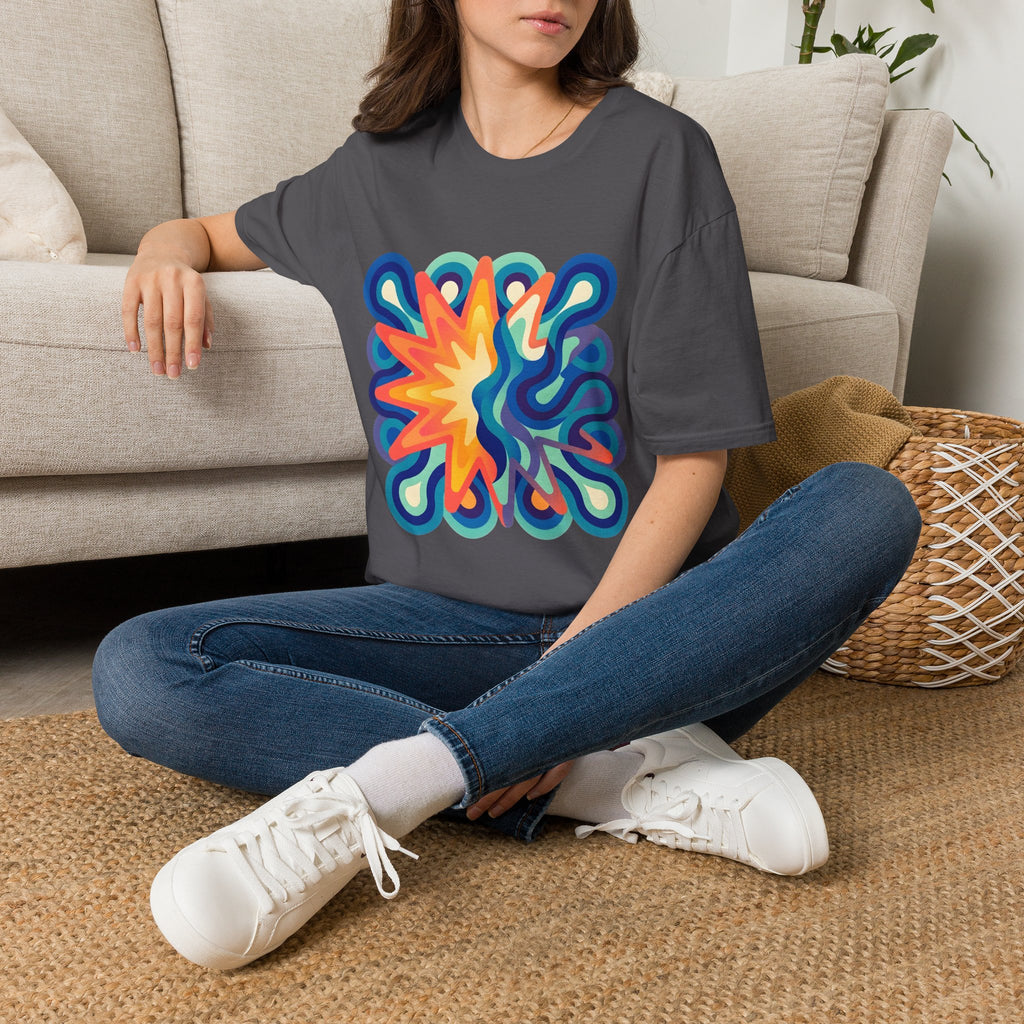 Abstract T-Shirt - Psychedelic Starburst Graphic Tee | Dynamic Blue