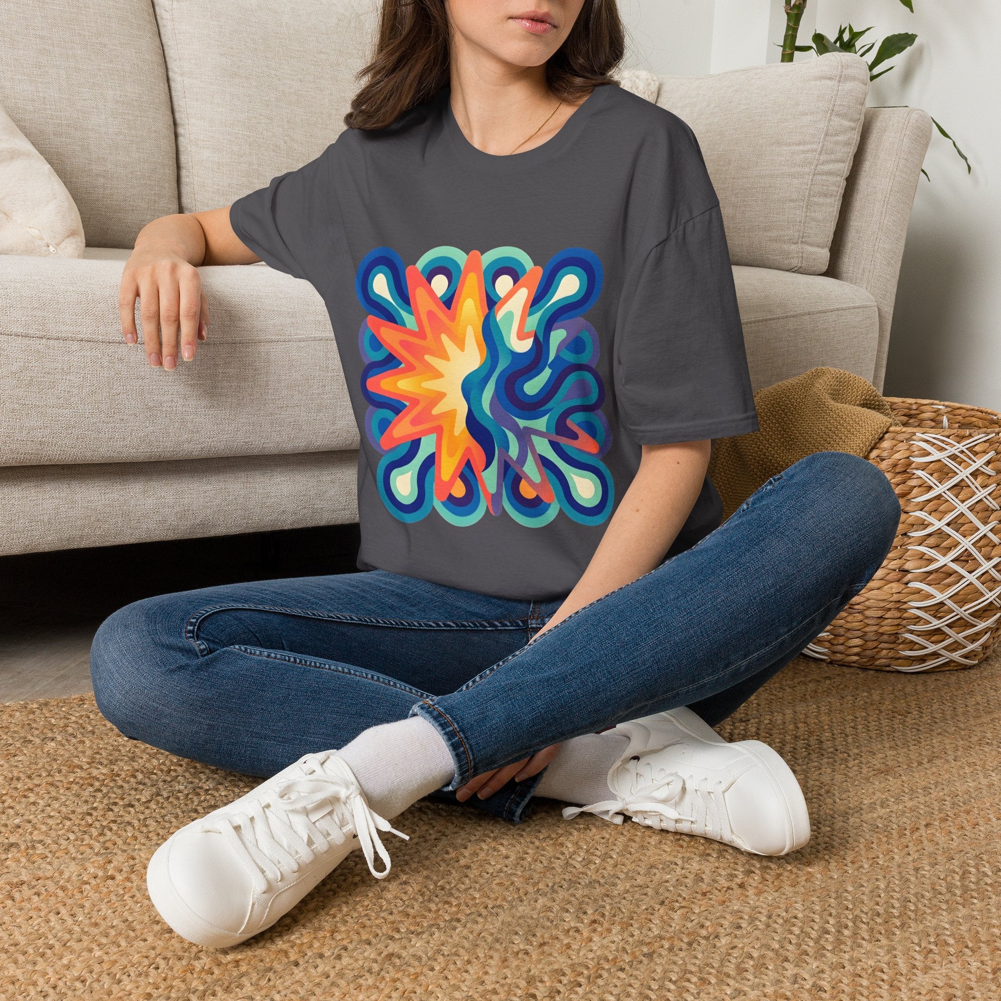 Abstract T-Shirt - Psychedelic Starburst Graphic Tee | Dynamic Blue