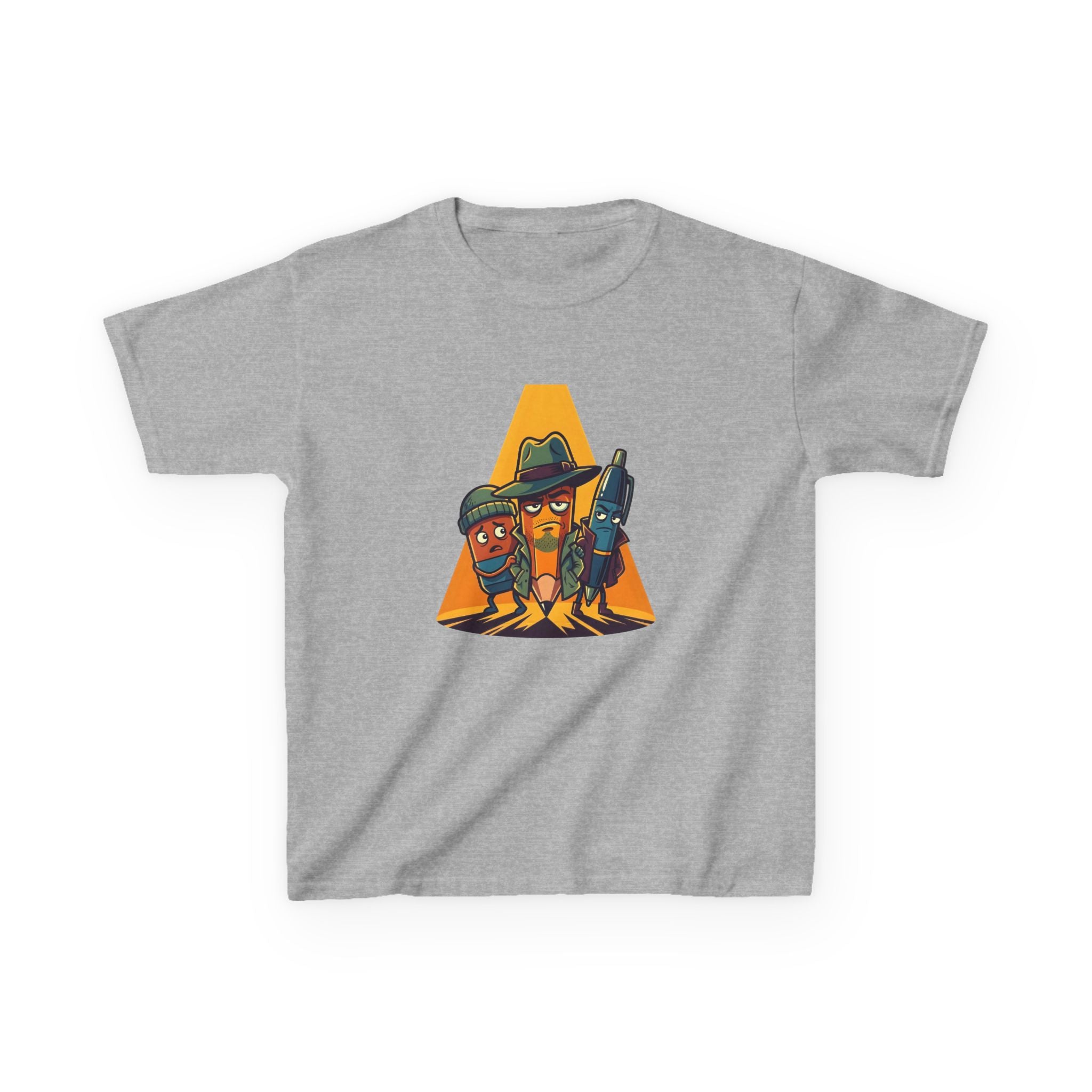Kids Tee - Noir Stationery Detective Team | Cartoon Comic Style