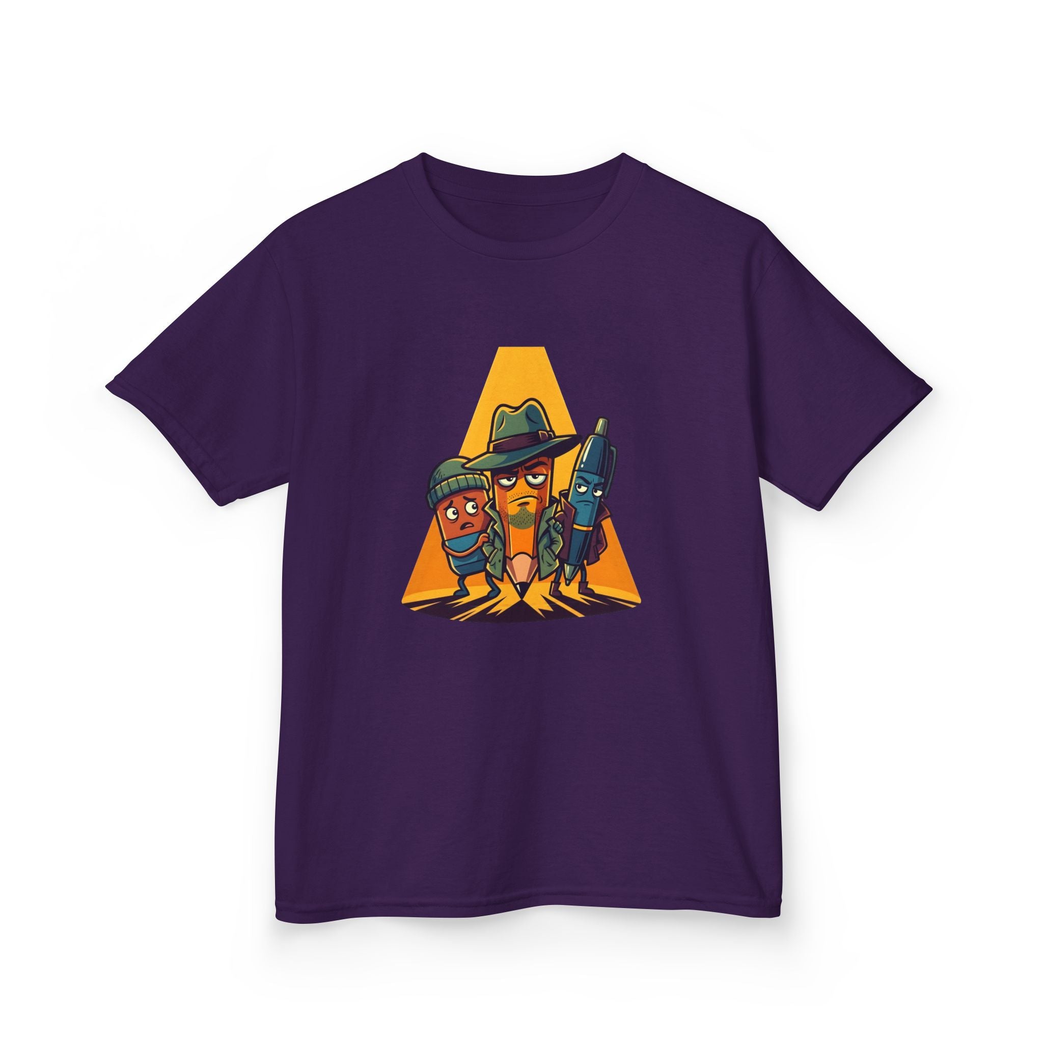 Kids Tee - Noir Stationery Detective Team | Cartoon Comic Style