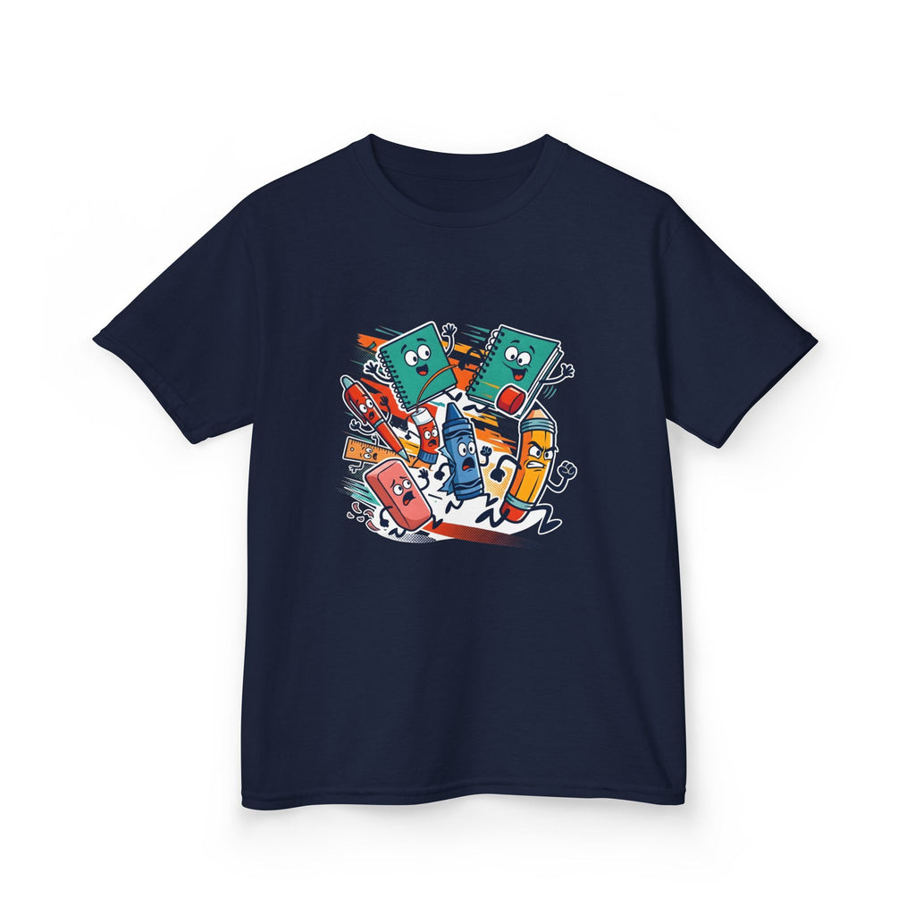 Kids Back to School Tee - Playful School Supplies Cartoon