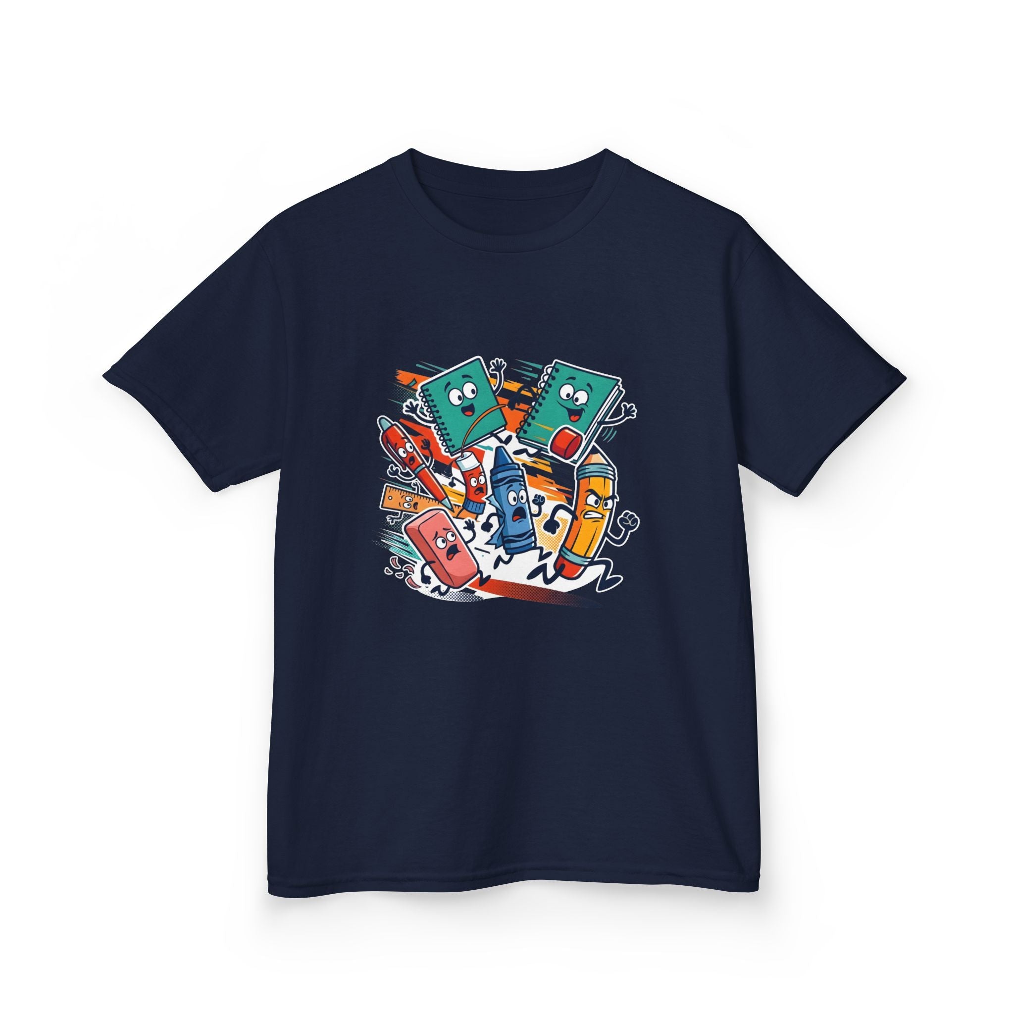 Kids Back to School Tee - Playful School Supplies Cartoon