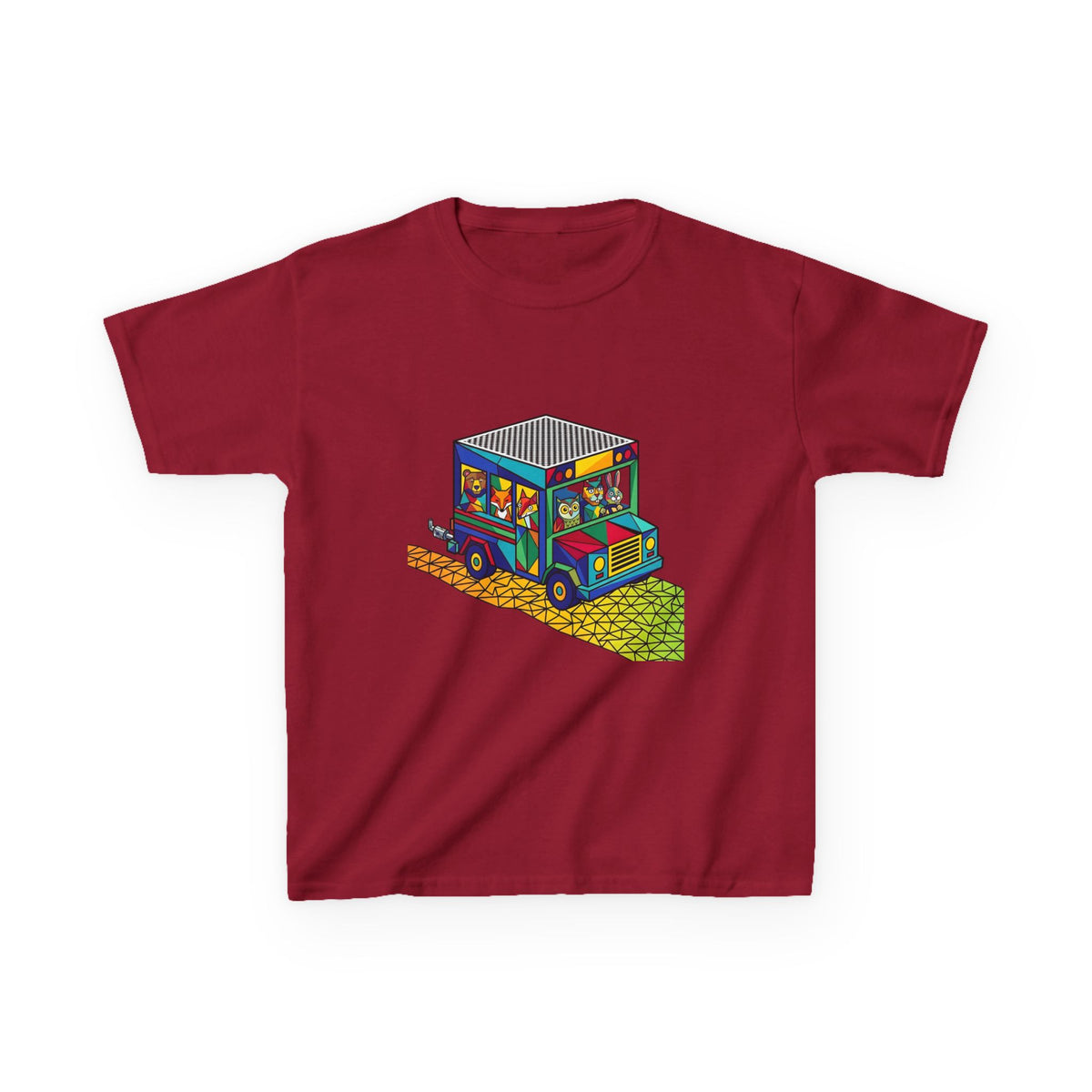 Kids T-Shirt - Vibrant Geometric Animal Bus Adventure