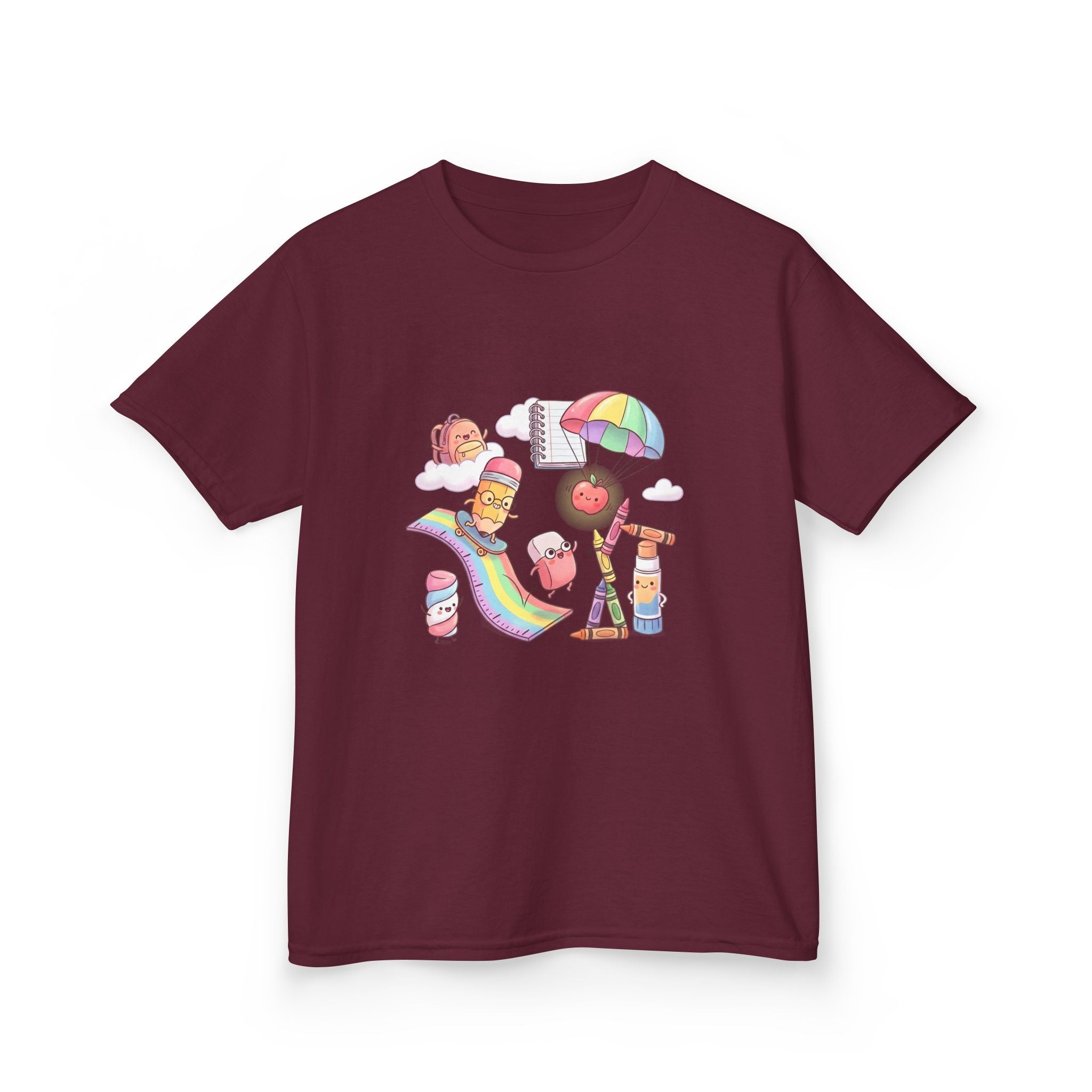 Kids Back to School Tee - Cute Faces School Supplies | Rainbow 2026
