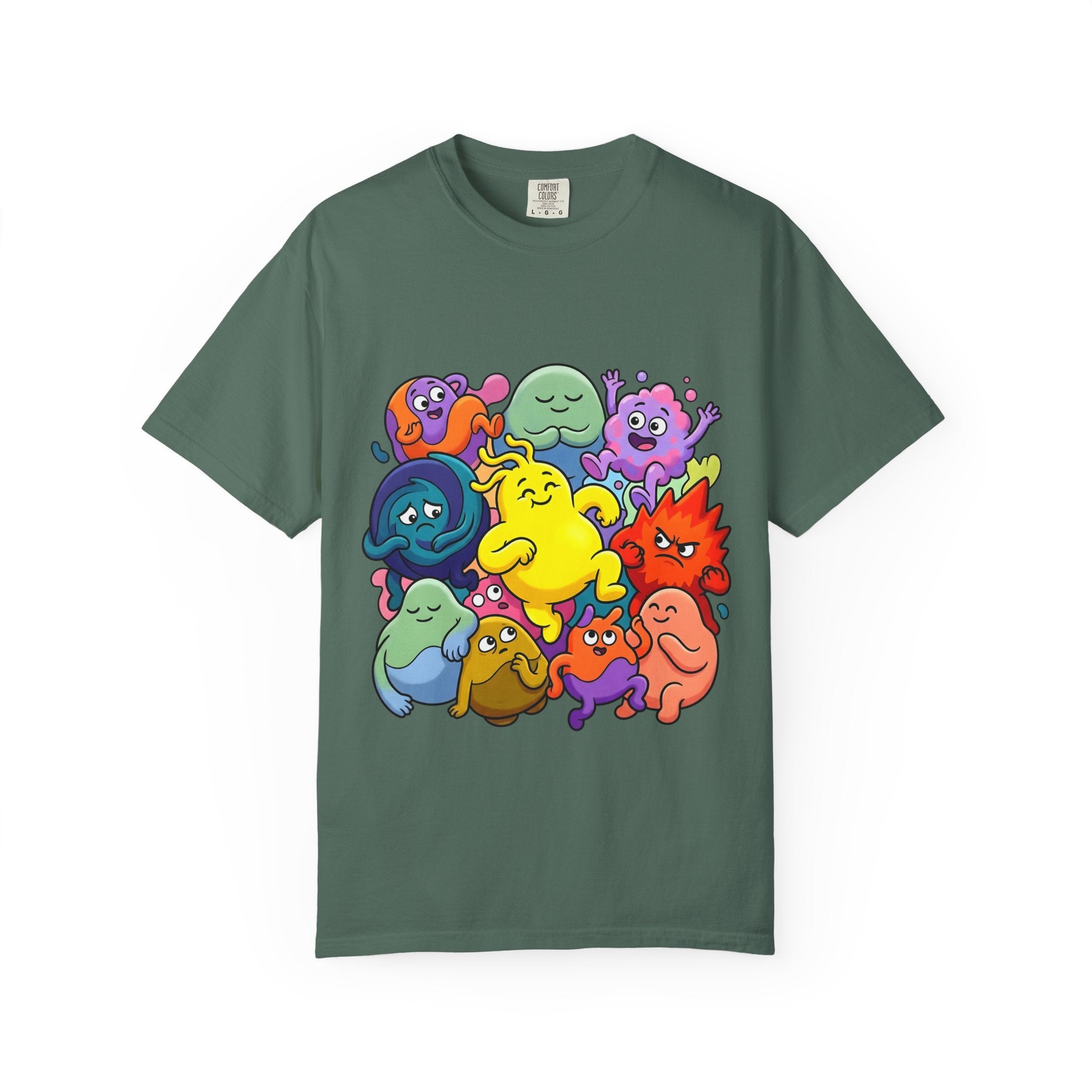 Unisex Garment-Dyed T-Shirt - Diverse Emotional Cartoon Creatures