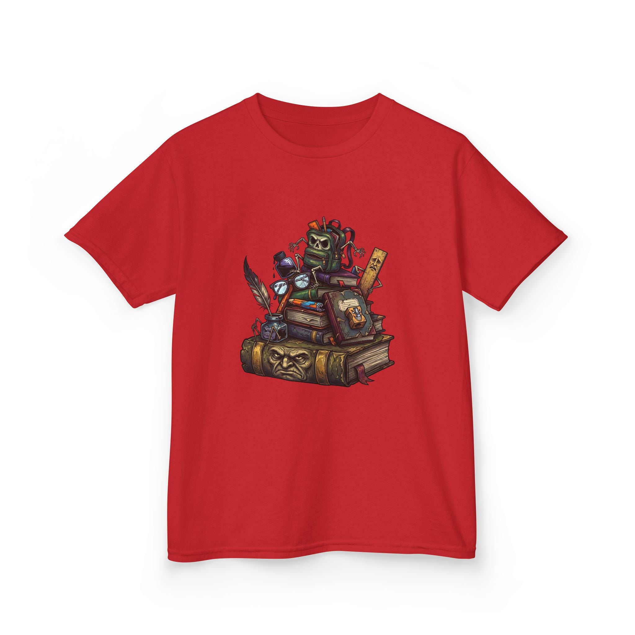 Kids Dark Academia Tee - Macabre School Supplies Skull