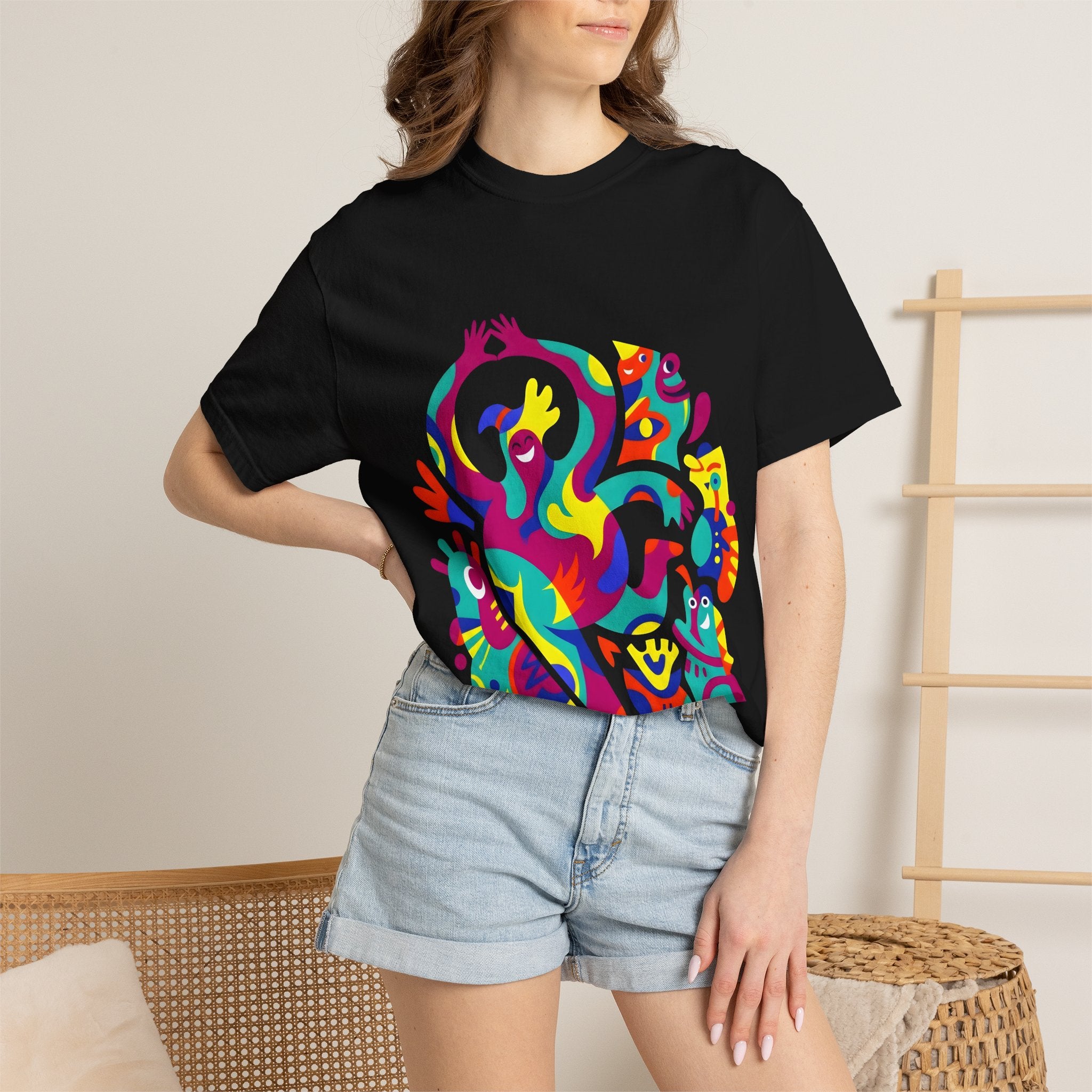 Garment-Dyed T-shirt - Joyful Abstract Creatures | Whimsical Graphic