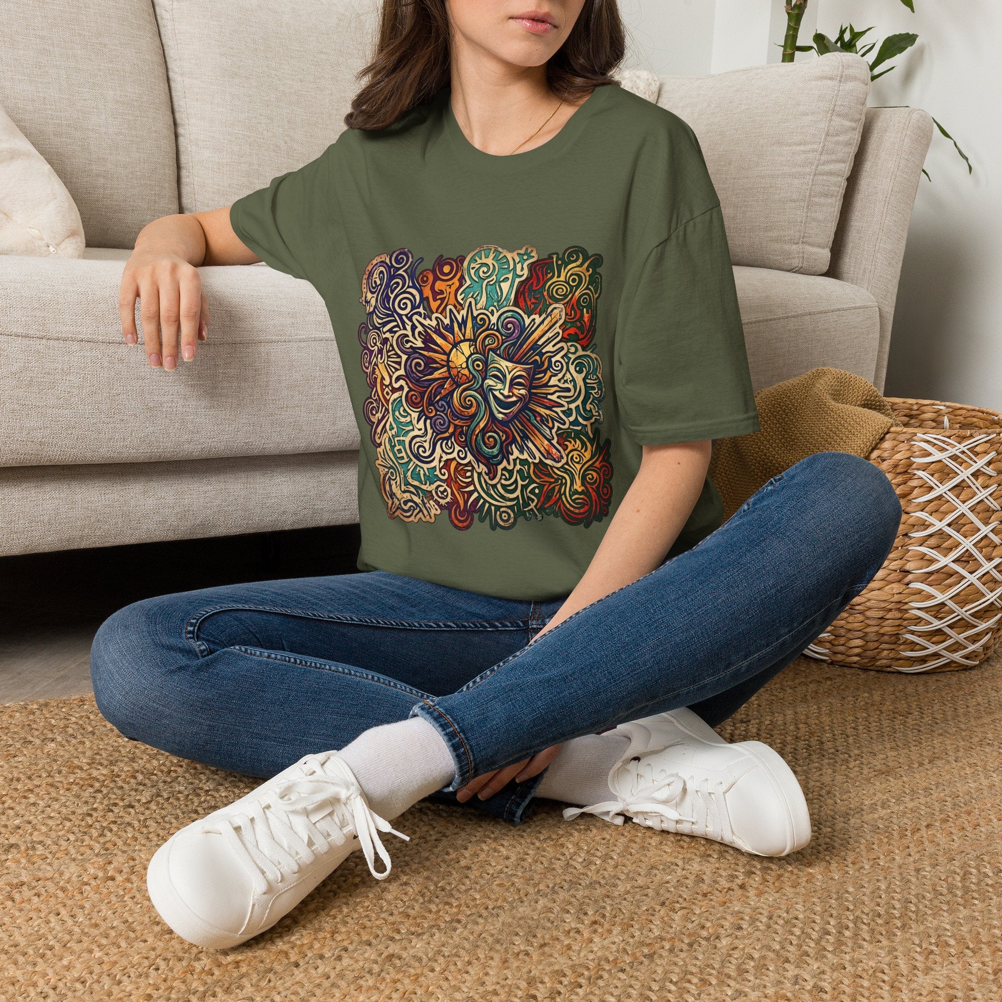 Unisex T-Shirt - Retro Psychedelic Theater Comedy Mask | Abstract Art