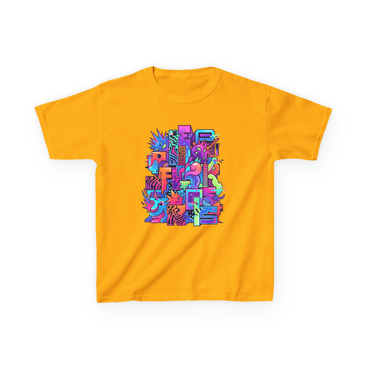 Kids Glitch Art Tee - FUNGUS Neon Cyberpunk Design | Retro