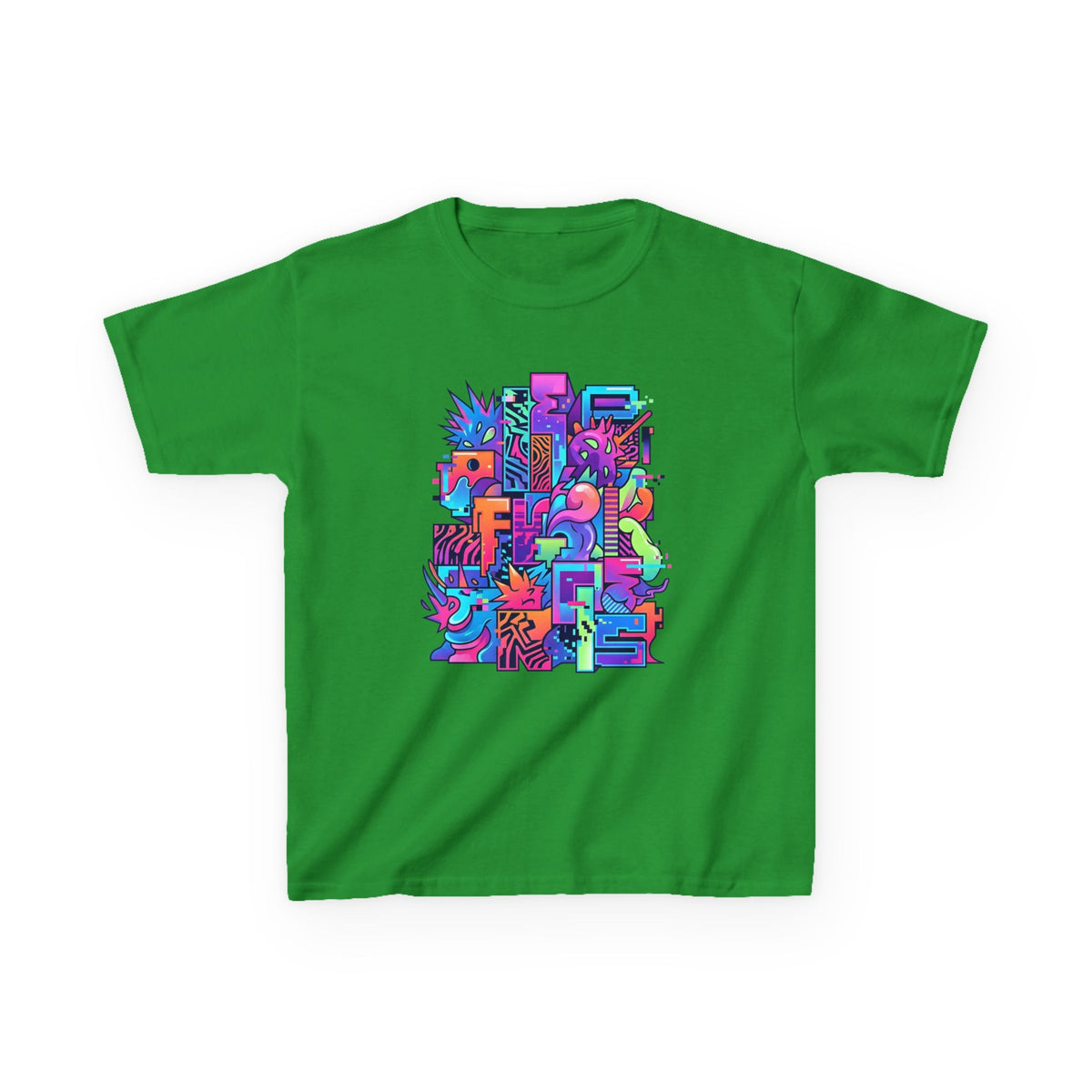 Kids Glitch Art Tee - FUNGUS Neon Cyberpunk Design | Retro
