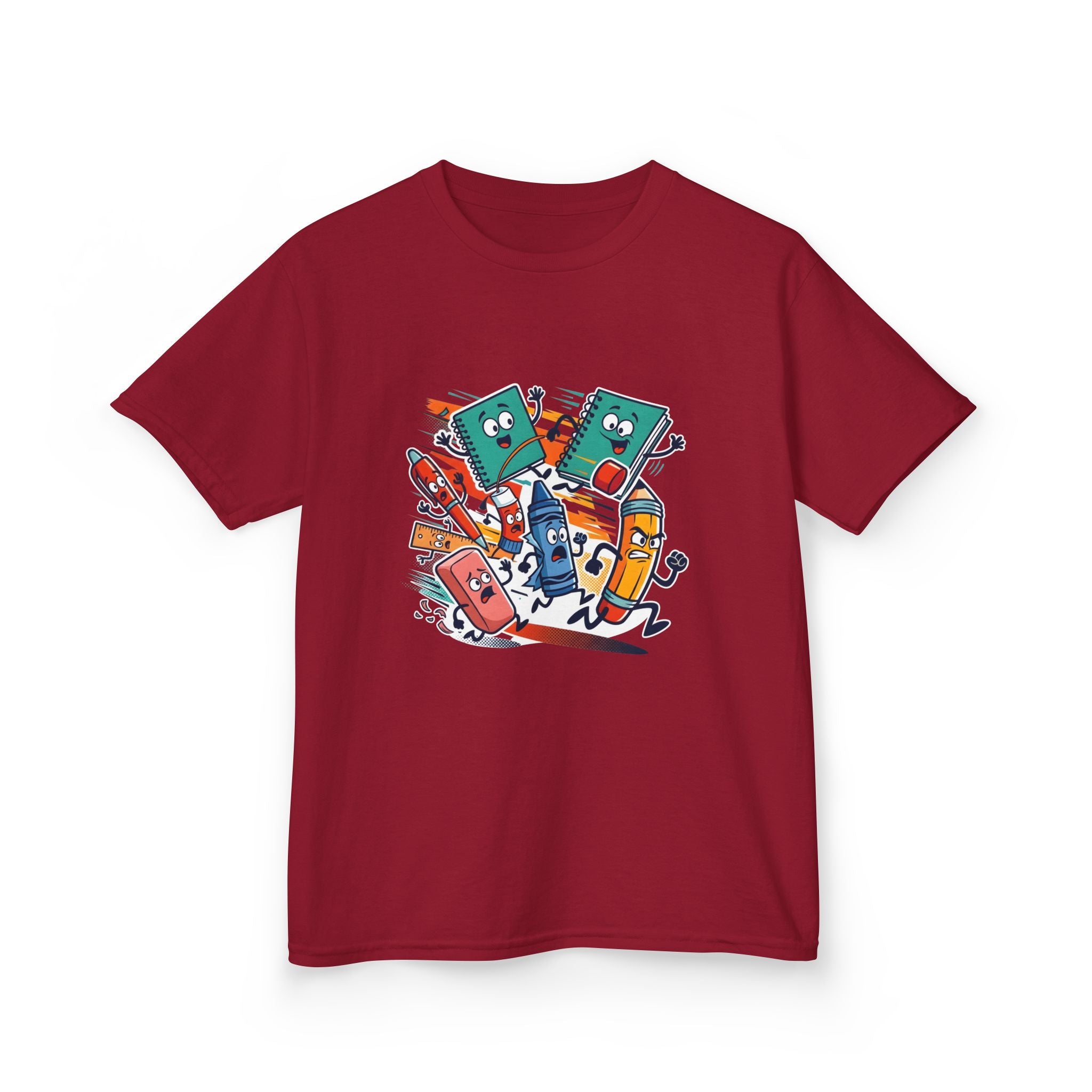 Kids Back to School Tee - Playful School Supplies Cartoon
