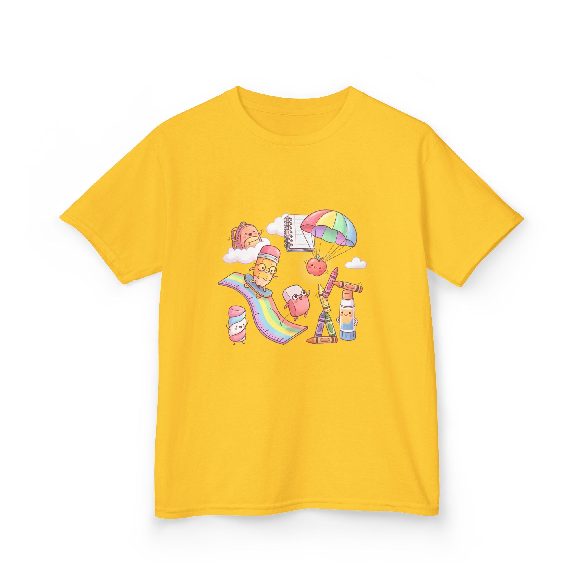 Kids Back to School Tee - Cute Faces School Supplies | Rainbow 2026