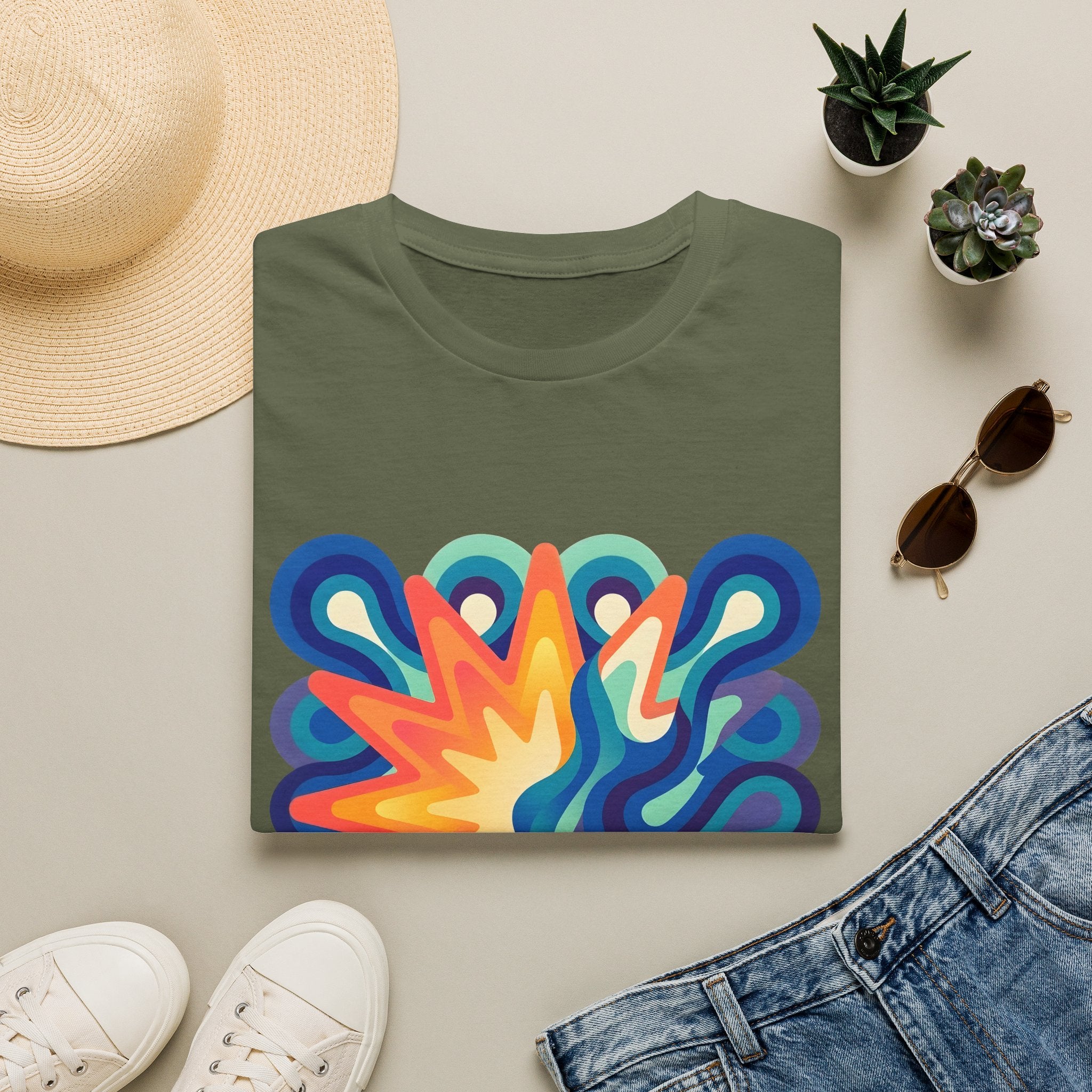 Abstract T-Shirt - Psychedelic Starburst Graphic Tee | Dynamic Blue